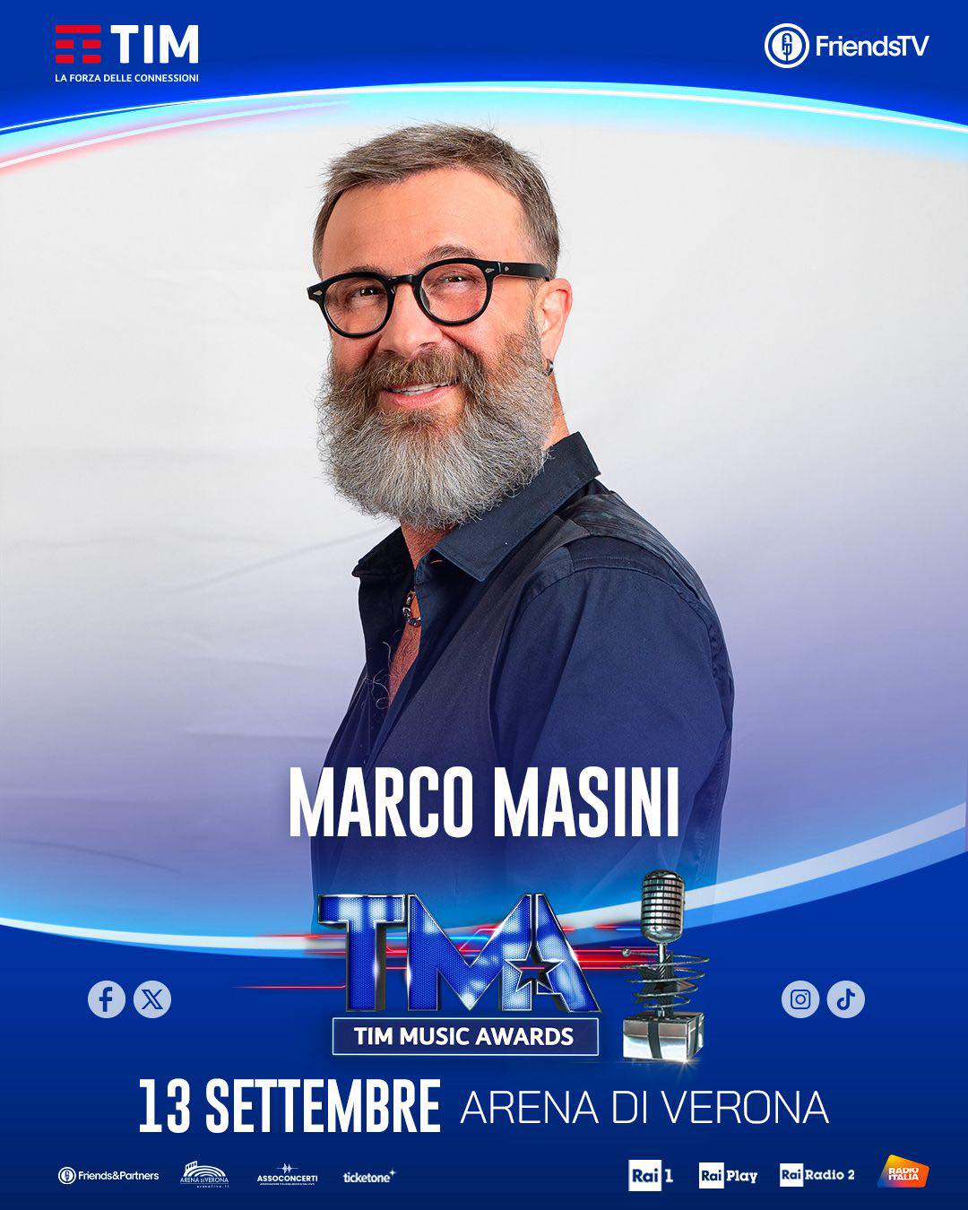 Felice di annunciarvi che il 13 settembre tornerò all’Arena di Verona per i @timmusicawards_!
Ogni volta è un’emozione speciale condividere la musica in un luogo così magico ✨
#TMA25 @rai1official @rairadio2 @radioitalia