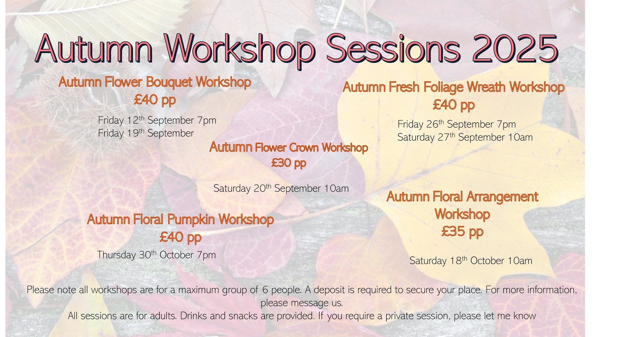 Reminder for this month's Workshop session. Why not have a girly meet-up and chill, now that the children are back at school? Message to book or for more details