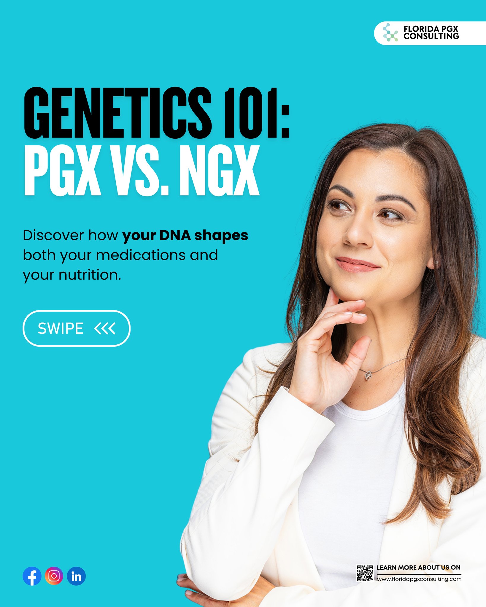 💡 Did you know your genes don’t just influence how you respond to medications (PGx)—they also guide how your body processes nutrients (NGx)?
👉 When combined, PGx + NGx give you a complete picture of health—helping families prevent trial-and-error with both prescriptions and nutrition.
✨ Swipe through to see the difference—then tell us:
🔍 Which would YOU be more curious to explore first—meds 🧪 or nutrition 🥦?
#Genomics101 #FamilyWellness