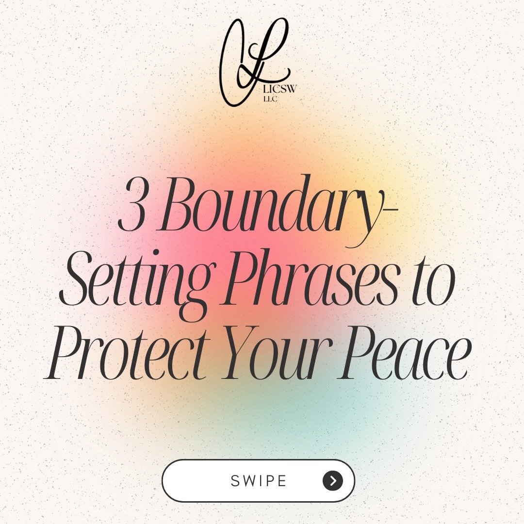 Do you ever feel like the peacemaker in your family or friend group? Carrying the emotional weight for everyone else can be exhausting.
Self-awareness helps you notice when the weight isn’t yours to carry. Boundaries help you set it down.
Here are 3 simple phrases to protect your peace. Read more in my latest blog post, link in bio.
Your growth matters. Your peace matters.
#HealthyBoundaries #SelfAwareness #ProtectYourPeace #HealingJourney #TherapyTools #EmotionalWellness #MentalHealthSupport #YouAreNotAlone #PersonalGrowth #TherapyWorks #bostontherapist