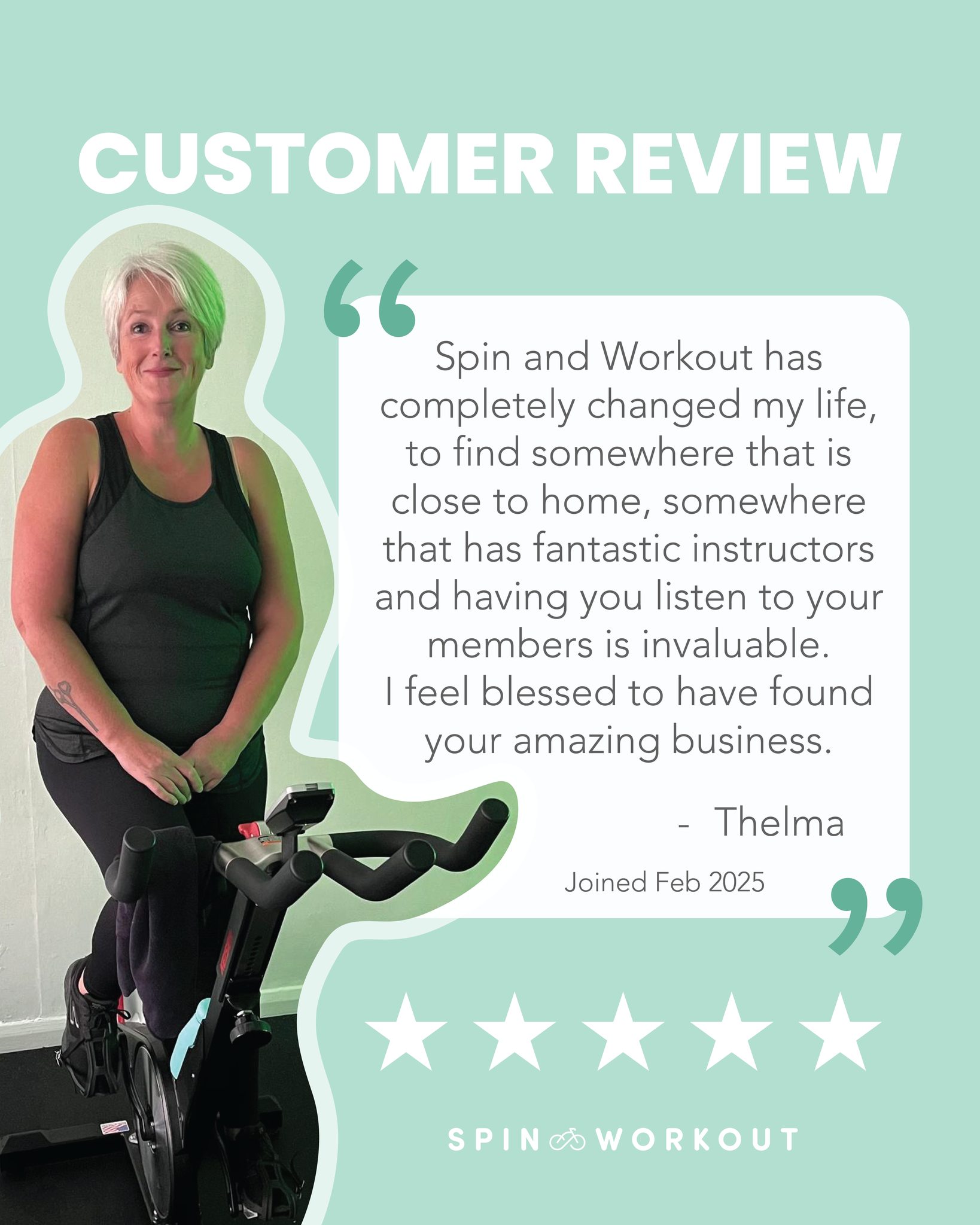 Customer Spotlight!
Meet Thelma — she joined us in February 2025 and left her first review right after her very first spin class with us! 🚴♀️
"I did my first spin class with Lee this evening, it was hard but Lee was very encouraging. He also explained everything very well — he is a very good instructor. I'm looking forward to seeing an improvement in my fitness."
Fast forward 6 months, and Thelma’s journey has been incredible:
"Spin and Workout has completely changed my life... I feel blessed to have found your amazing business."
We’re so proud of how far she’s come, her kind words remind us why we do what we do — creating a supportive, empowering space with fabulous instructors, helping you on your fitness journey.
Thank you, Thelma, for being part of our community and for your inspiring words!
⭐️⭐️⭐️⭐️⭐️
#SpinAndWorkout #CustomerReview #FitnessCommunity #SpinClass #WorkoutMotivation #WellnessJourney #FitnessTransformation #Community #SouthEastLondon #LeeGreen