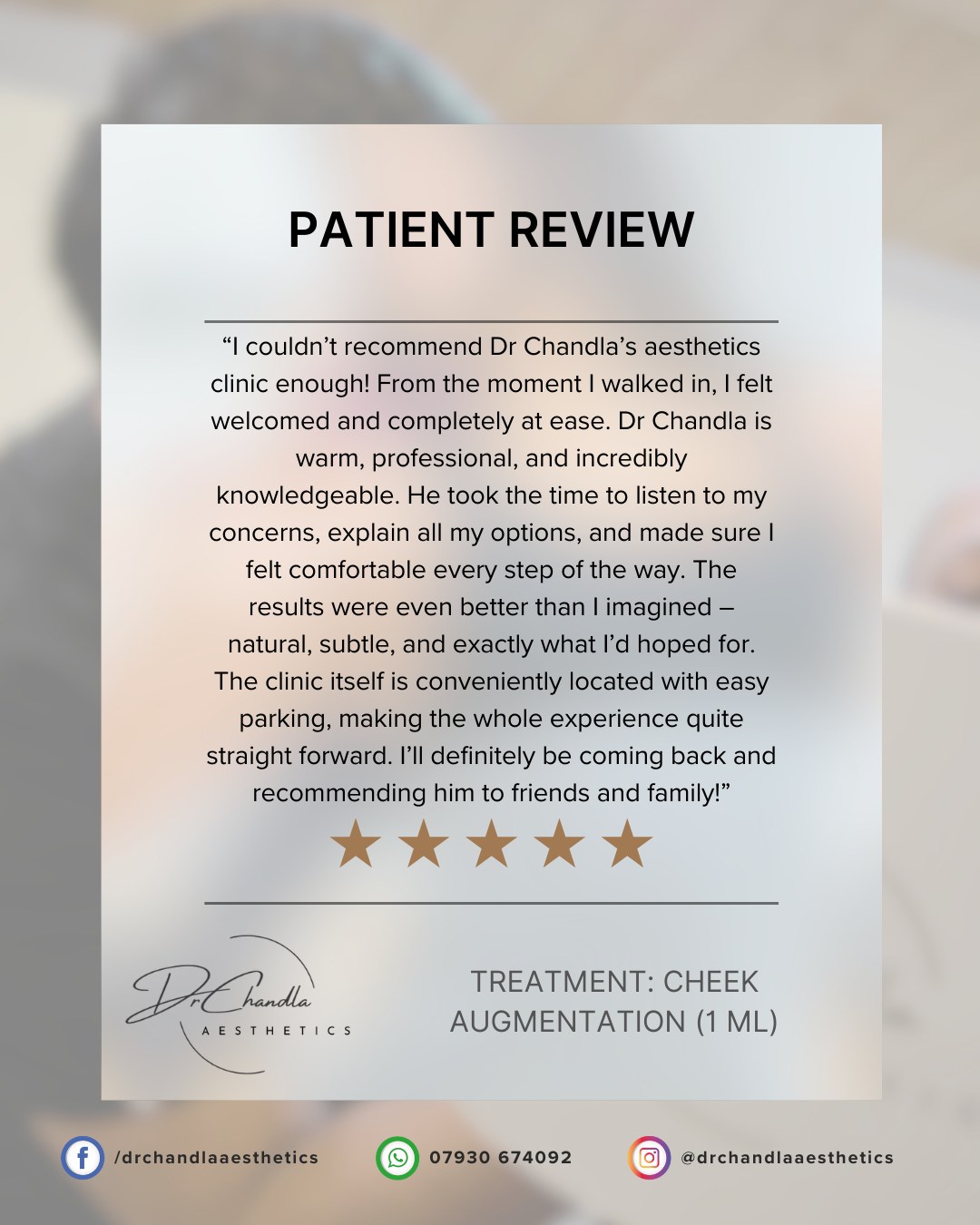 "I felt welcomed and completely at ease." That's exactly how we want every patient to feel! 😊 We're so grateful for this amazing review, which highlights our commitment to a warm, professional, and comfortable experience from the moment you walk through our doors.
We believe that great results start with listening to you and ensuring you feel confident every step of the way. Thank you for sharing your journey!
Review received on Google.
Dr Chandla Aesthetics is a Doctor Led Medical Aesthetics Clinic.
WhatsApp: 07930674092
Email: info@drchandlaaesthetics.co.uk
www.drchandlaaesthetics.co.uk
#aestheticsbirmingham #aestheticswestbromwich #aestheticssolihull #aestheticsdoctor #aestheticsdoctorbirmingham #aestheticsdoctorsolihull #aestheticsdoctorwestbromwich #aestheticsdoctorwestbrom