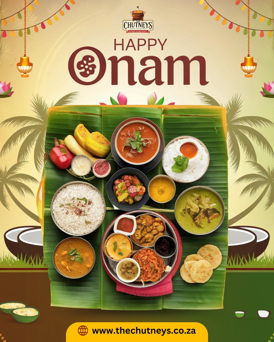 Wishing You a Prosperous and Joyful Onam!
This festive season, may your homes be filled with happiness, togetherness and the vibrant spirit of Onam.
Warm wishes from The Chutneys to you and your loved ones.
Follow us on social media for more info👇
Insta - @thechutneysrestaurant https://www.instagram.com/thechutneysrestaurant...
Fb - https://www.facebook.com/thechutneys
Web - https://www.thechutneys.co.za
#TheChutneys #AuthenticIndianCuisine #TasteOfIndia #FoodLoversParadise #IndianFoodie #FoodiesOfJohannesburg #MidrandEats #onam