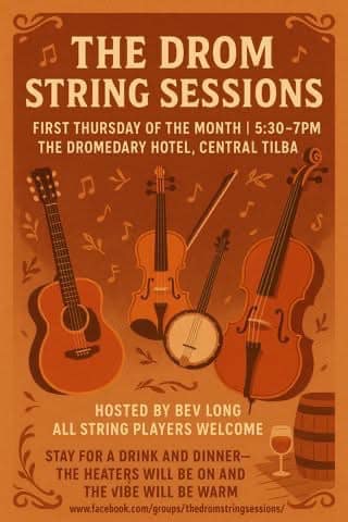 🎶 It’s the first Thursday of the month – which means String Sessions at The Drom!
Join us tonight from 5:30–7pm for a cosy evening of live strings hosted by Bev Long. All players welcome, or just come along to enjoy the music. 🎻✨