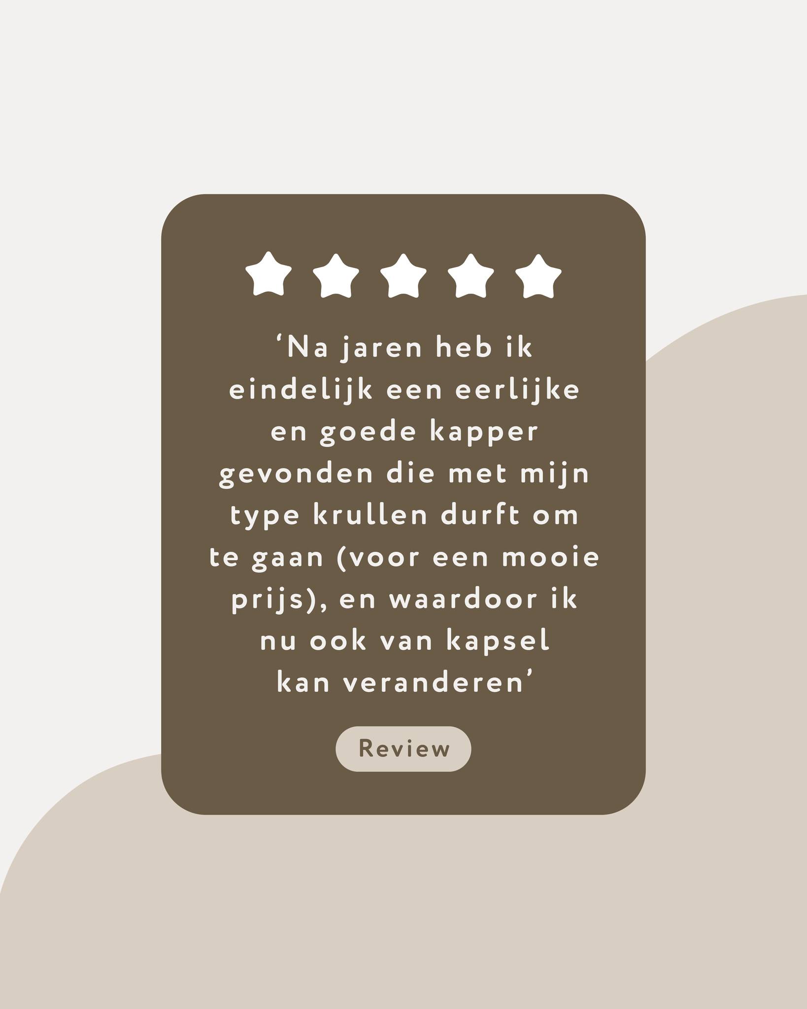 Wij kregen deze mooie review binnen van (inmiddels vaste klant) Shakila 👇
‘Na jaren heb ik eindelijk een eerlijke en goede kapper gevonden die met mijn type krullen durft om te gaan (voor een mooie prijs), en waardoor ik nu ook van kapsel kan veranderen 😀'
Bedankt voor het delen Shakila!