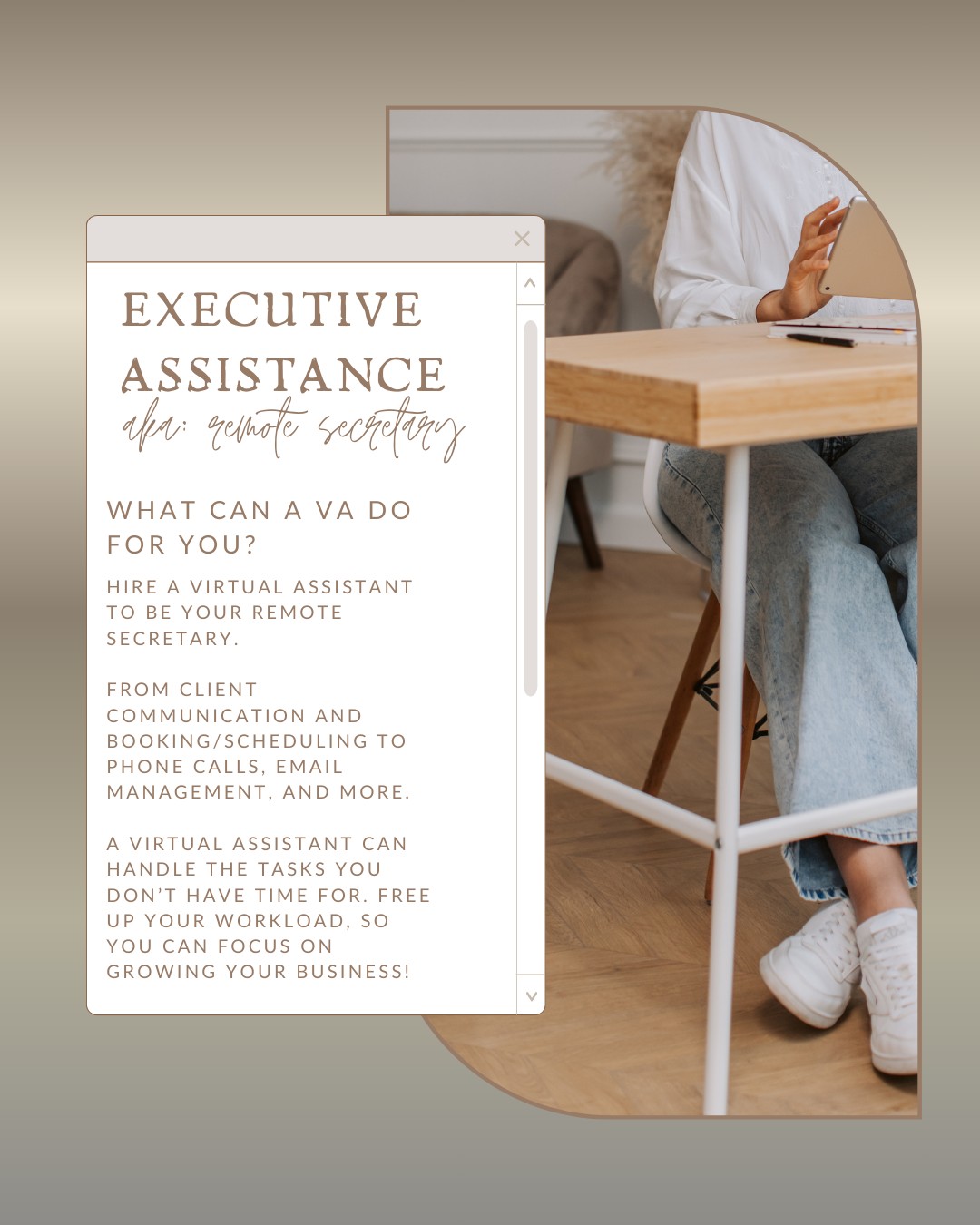 ✨ Hire a Virtual Assistant: Your Business’s Remote Secretary! ✨
Running a business comes with a lot of busy work. Let me take a few things off your plate, so you can focus on growth. A virtual assistant can handle:
📞 Communicating with clients
📅 Booking & scheduling
📞 Making phone calls
📧 Email management
🗂️ Administrative tasks
Think of it as having a reliable secretary, but fully remote and flexible to your needs. Whatever is slowing you down, I can step in and help keep your company moving forward.
💻 Ready to lighten your workload and grow your business? Let’s connect!