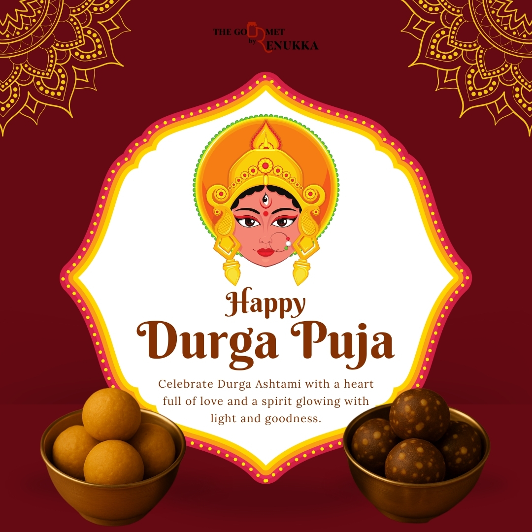 Embrace the spirit of Durga Puja with love and gratitude! May Maa Durga bless you with peace and happiness. Share your festive moments with us and let’s spread the joy together! 🌺🙏 #thegourmetbyrenukka #thegourmetachaar #FestiveSpirit #MaaDurga