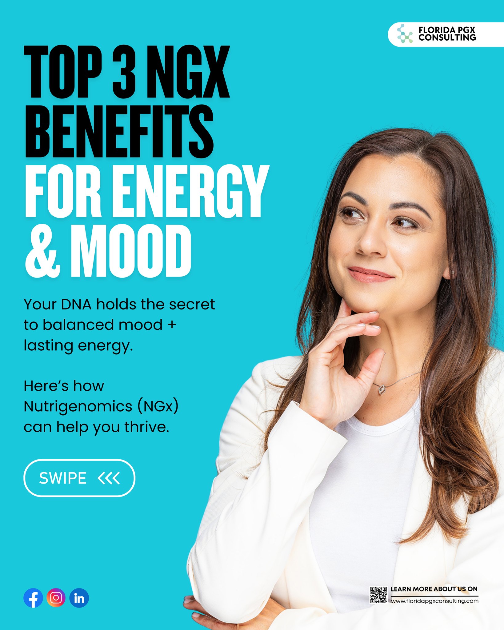 💡 Did you know your DNA holds the key to better energy & mood?
With NGx testing, you can:
⚡ Reduce fatigue by targeting nutrient gaps
😊 Improve mood swings by balancing brain chemistry
🌿 Unlock sustainable energy that lasts all day
✨ Imagine if your daily routine was built on your genes—not trial and error.
👉 Which benefit excites you the most — more energy ⚡ or better mood 😊?
#MoodBoost #NGxForWomen #WellnessTips