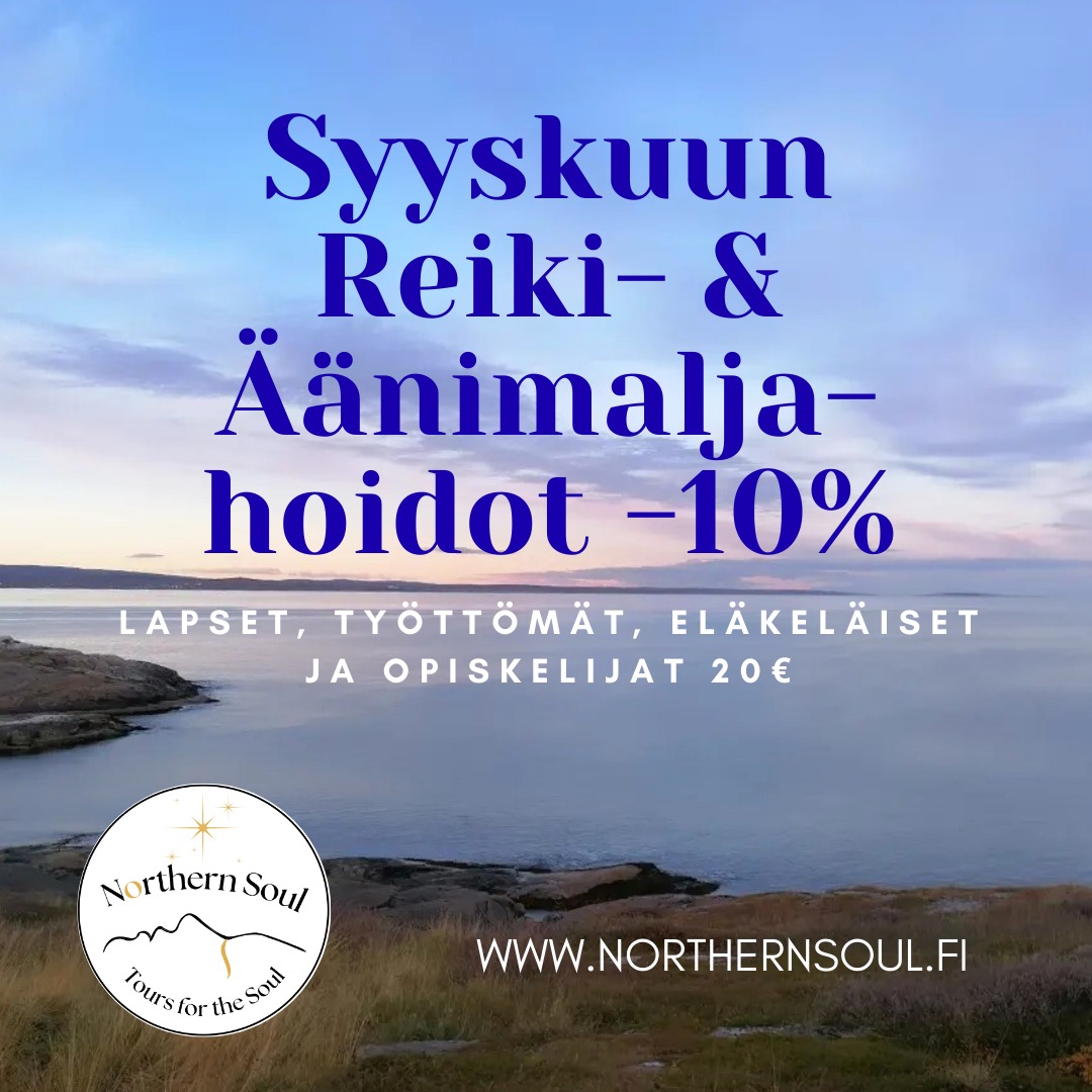 Tarjoan Reiki- ja Äänimaljahoitoja Ivalossa, @mielensopusointu tiloissa. Olen varannut syyskuulle 15.9. ja 25.9. illat hoitoja varten - hoidon kesto on n. 1h-1,5h. Muutkin päivät käy sopimuksen mukaan.
Syyskuun tarjous -10% hoidoista
Lapset, työttömät, opiskelijat ja eläkeläiset 20€
Huom. Lapsille vanhempi voi olla mukana, ja kesto voi olla myös lyhyempi.
Uskalla tulla kokeilemaan!
Lue lisää hoidoistani: www.northernsoul.fi/reiki
Varaa aika: 0400 66 6821, reetta@northernsoul.fi
#reiki #aanimaljahoito #soundhealing #energyhealing #frequencies