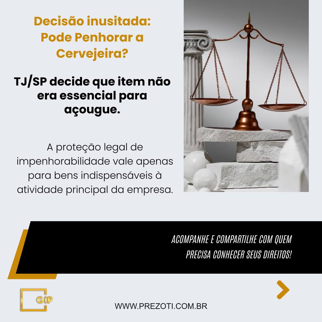Até onde vai a proteção dos bens de uma empresa na hora de pagar uma dívida? A geladeira de cerveja de um açougue, por exemplo, pode ser penhorada? Segundo o Tribunal de Justiça de São Paulo (TJ/SP), sim.
Em um processo de execução, a Justiça autorizou a penhora da cervejeira de um açougue. O dono do negócio recorreu, argumentando que o equipamento era essencial para a sua atividade e para fidelizar clientes.
A Decisão da Justiça:
O Tribunal manteve a penhora. A decisão explicou que a lei protege da penhora apenas os bens "essenciais" e "indispensáveis" para a atividade principal do negócio. No caso do açougue, as balanças foram consideradas impenhoráveis, mas a geladeira de bebidas foi vista como um item acessório, não vital para o comércio de carnes.
Essa decisão é uma aula prática sobre execução de dívidas. Ela mostra que o princípio que visa proteger o devedor não é absoluto e deve ser equilibrado com o direito do credor de receber o que lhe é devido.
Seja você credor ou devedor, entender o que a lei considera "bem essencial" é fundamental. Uma assessoria jurídica pode defender seu patrimônio ou otimizar a cobrança de seus créditos. A Gonçalves Ignácio & Prezoti Advocacia e Assessoria Jurídica oferece suporte especializado em Direito Empresarial.
Acesse nosso site: www.prezoti.com.br
#DireitoEmpresarial #ExecucaoDeDivida #Penhora #BensEssenciais #CPC #AdvocaciaEmpresarial #PequenasEmpresas #TJSP #GIPAdvocacia
