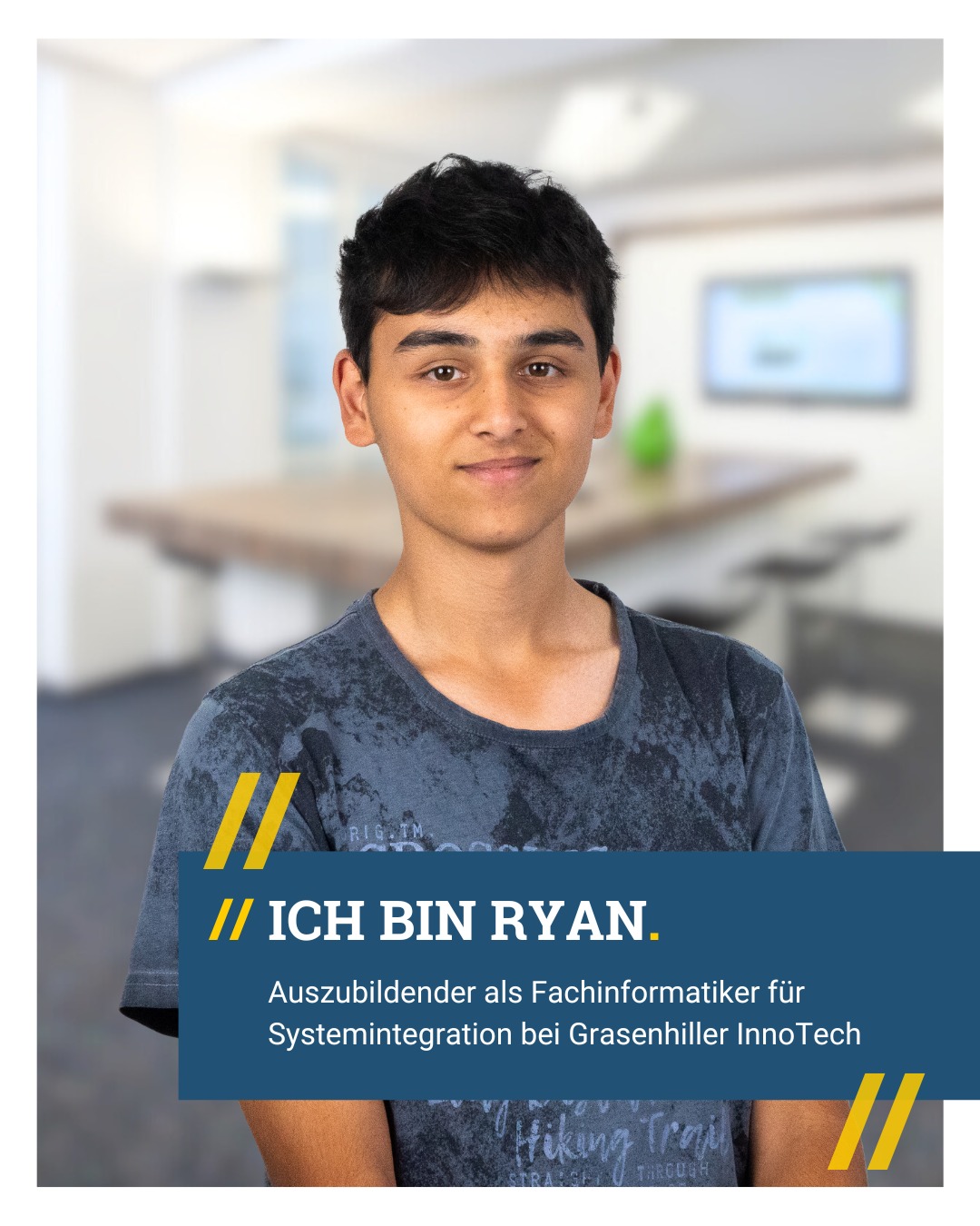 Azubi-Vorstellung: Ryan 🚀
Wer bin ich und was mache ich für eine Ausbildung?
Hi, ich heiße Ryan und ich mache eine Ausbildung als Fachinformatiker für Systemintegration bei @grasenhiller.innotech. 🎉
Warum habe ich mich für diese Ausbildung entschieden?
Letzten Sommer habe ich hier ein Praktikum gemacht, bei dem mir sowohl der Job als auch das Team sehr gefallen hat.💡
Was mache ich in meiner Freizeit?
In meiner Freizeit spiele ich Golf, unternehme etwas mit Freunden und spiele auch gerne Computer. 🏌️♂
Was ist mein Lieblingsessen in der Mittagspause?
Mein Lieblingsessen mittags ist eine ganz einfache Leberkäsesemmel.
#Grasenhiller #AgenturZuendstoff #WorldofOffice #GrasenhillerInnoTech #SchreinereiWerthammer #Systemintegration #ITAzubi #Teamwork #Mittagspause #leberkässemmel #Azubi2025 #Berufseinstieg