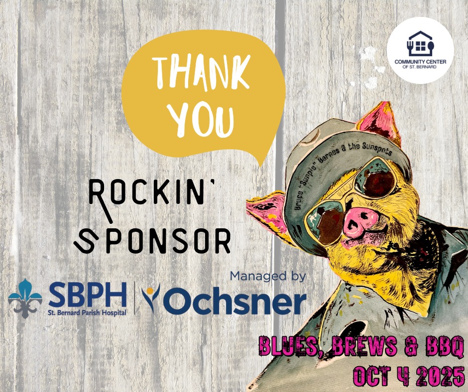 🎉 Sponsor Spotlight! 🎉
We are incredibly grateful to @stbhospital for their generous sponsorship of our 2025 Blues, Brews, & BBQ event! 💙🍻🔥
Thanks to their support, we’re one step closer to our mission of fighting food insecurity right here in St. Bernard Parish. Every dollar they’ve contributed goes directly toward providing food for our pantry and weekend meals for students in need through the Backpack Program.
Together, we’re making a difference — one meal, one child, one community at a time. 🙌
Please join us in thanking St. Bernard Parish Hospital for standing with us in this important work! 💛
#BluesBrewsBBQ #ThankYouSponsor #StBernardStrong #BackpackProgram #FoodInsecurityEndsHere