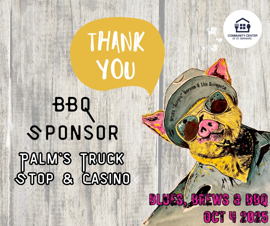 🎉 Sponsor Spotlight! 🎉
We are incredibly grateful to Palm's Truck Stop & Casino for their generous sponsorship of our 2025 Blues, Brews, & BBQ event! 💙🍻🔥
Thanks to their support, we’re one step closer to our mission of fighting food insecurity right here in St. Bernard Parish. Every dollar they’ve contributed goes directly toward providing food for our pantry and weekend meals for students in need through the Backpack Program.
Together, we’re making a difference — one meal, one child, one community at a time. 🙌
Please join us in thanking Palm's Truck Stop & Casino for standing with us in this important work! 💛
#BluesBrewsBBQ #ThankYouSponsor #StBernardStrong #BackpackProgram #FoodInsecurityEndsHere