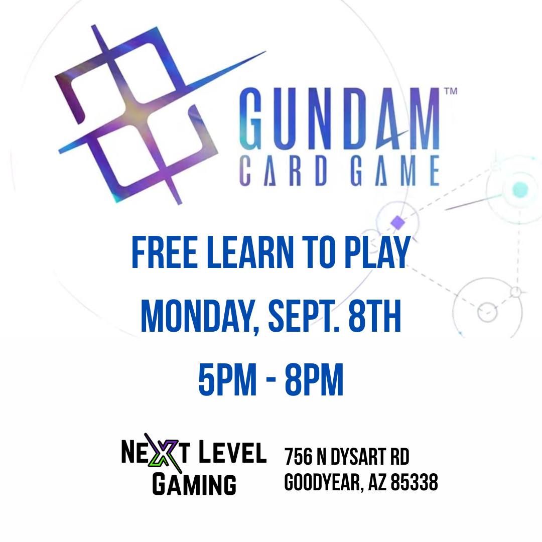 We are excited to start hosting Gundam Tournaments Mondays at 5pm!
Join us for our Learn to Play event tomorrow, Monday 9/8 at 5pm.
We will have starter decks for people to test out and extra singles for some fun deck building!
#GundamTCG #gundamtcg #gundam #gundamtcgcommunity #tradingcards #tradingcardshop #tradingcardgames #tcg #tcgseller #tcgplayer #tcgonline #hobbyshop #cardshop #azcardshop #azhobbyshop #aztradingcards #azgundamtcg #goodyearaz #westvalleyaz #az