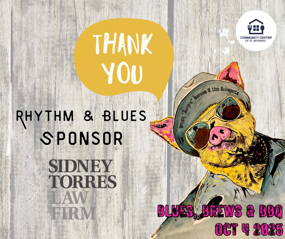 🎉 Sponsor Spotlight! 🎉
We are incredibly grateful to Sidney Torres Law Firm for their generous sponsorship of our 2025 Blues, Brews, & BBQ event! 💙🍻🔥
Thanks to their support, we’re one step closer to our mission of fighting food insecurity right here in St. Bernard Parish. Every dollar they’ve contributed goes directly toward providing food for our pantry and weekend meals for students in need through the Backpack Program.
Together, we’re making a difference — one meal, one child, one community at a time. 🙌
Please join us in thanking Sidney Torres Law Firm for standing with us in this important work! 💛
#BluesBrewsBBQ #ThankYouSponsor #StBernardStrong #BackpackProgram #FoodInsecurityEndsHere
