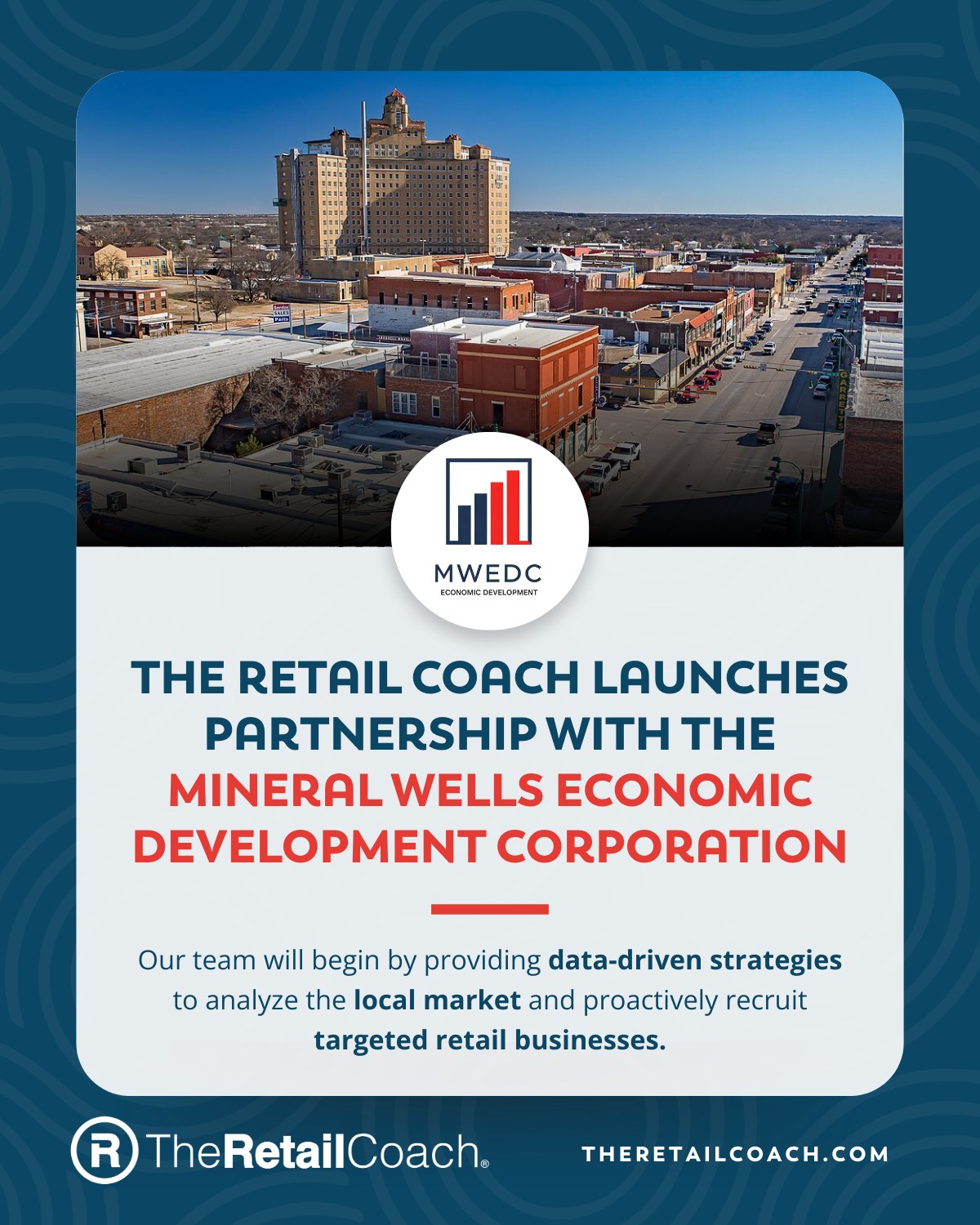 This partnership with the Mineral Wells Economic Development Corporation will help to revitalize their community, attract new retail, and increase sales tax revenue!
💻 info@theretailcoach.com
-
#TheRetailCoach #RetailRecruitment #25YearsofRetail #EconomicDevelopment #CommunityDevelopment #WeRecruitRetail #RetailGrowth #Retail360 #MineralWellsTX #MineralWellsEconomicDevelopmentCorporation #MWEDC