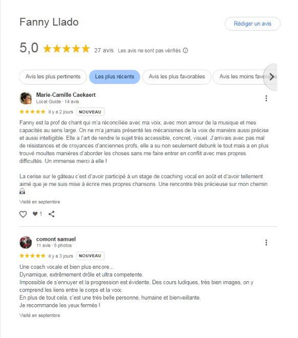 Très touchée par les commentaires reçus sur Google. 🥰
Si vous souhaitez me laisser un avis, cliquer ici https://maps.app.goo.gl/QtunkawidvYVhsTMA?g_st=ipc