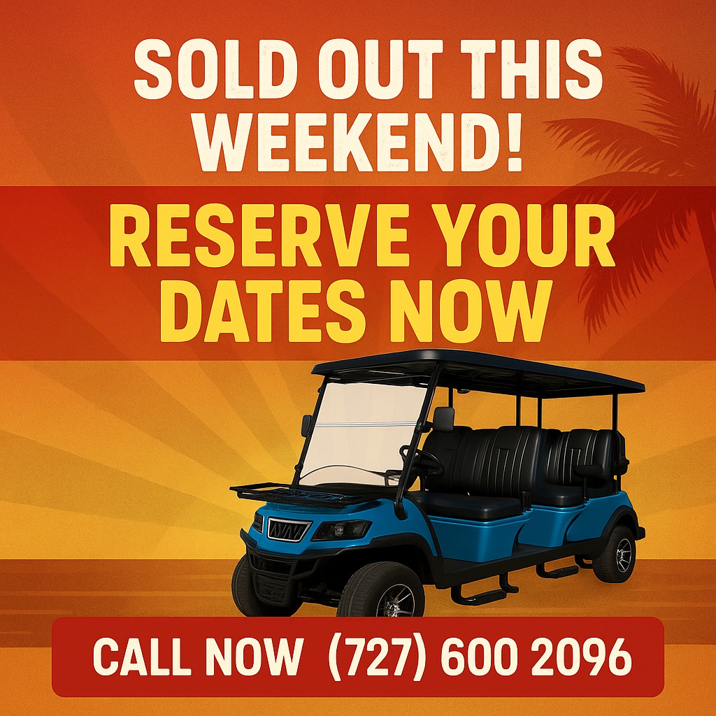🚨 SOLD OUT FOR THIS WEEKEND! 🚨
Missed your chance to cruise Indian Rocks Beach in one of our 6-seater golf carts? Don’t worry—✨ you can still reserve yours for upcoming dates! ✨
✅ Street-legal
✅ Spacious for family & beach gear
✅ Delivered right to your rental
📲 Call/Text now to lock in your cart for your trip: (727) 600-2096
🌐 Reserve at: www.thegetawaycarts.com
Don’t miss out again—book now to make sure your vacation is covered! 🌴😎
#TheGetawayCarts #ShorelineSheldon #SoldOut #BookNow #IndianRocksBeach #VacationVibes #CruiseTheCoast