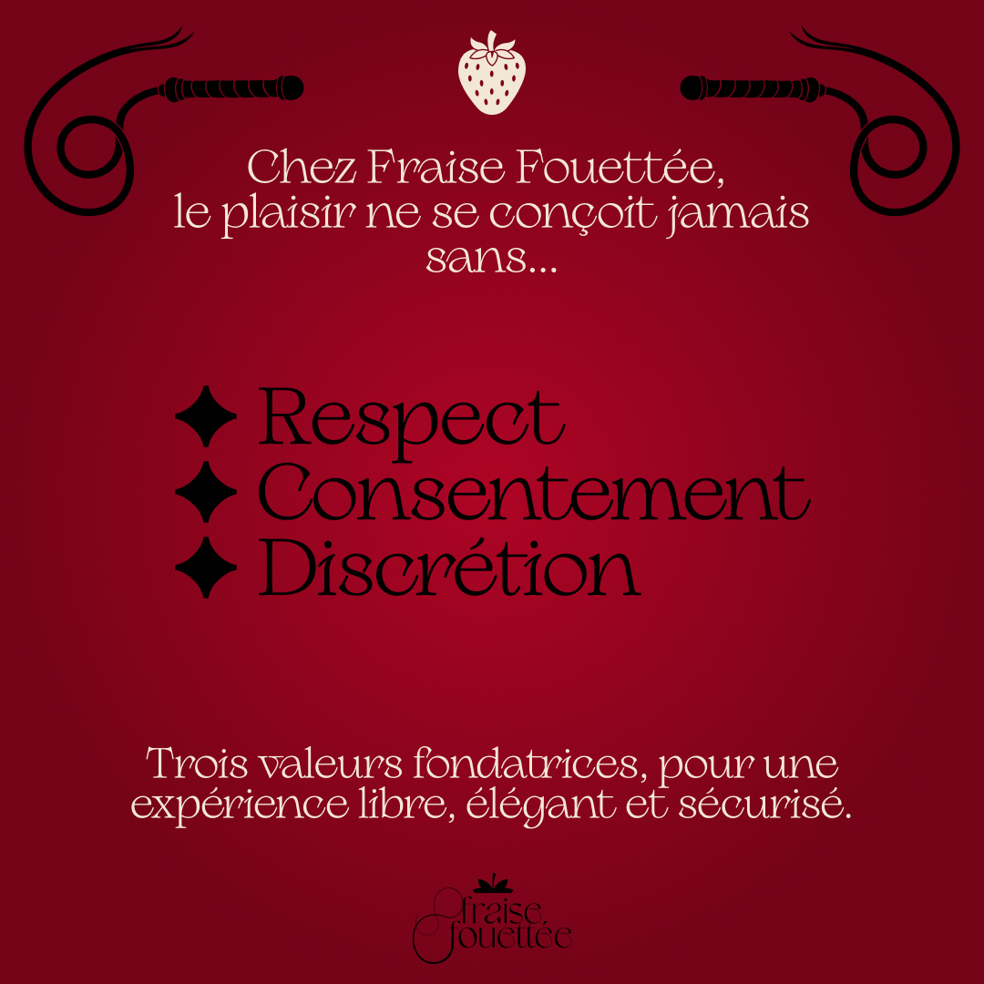 🍓 Chez Fraise Fouettée, le plaisir ne se conçoit jamais sans ses trois piliers :
✔️ Respect
✔️ Consentement
✔️ Discrétion
Parce que vivre ses envies ne devrait jamais rimer avec compromis, nous avons pensé chaque détail pour votre sécurité et votre sérénité :
🔒 Hygiène clinique et textiles médicaux certifiés
📦 Pacte de consentement et charte de bonnes pratiques
💎 Livraison discrète et confidentialité absolue
👉 Redécouvrez le plaisir autrement.
📍Haut-Rhin
🔗 www.fraise-fouettee.com