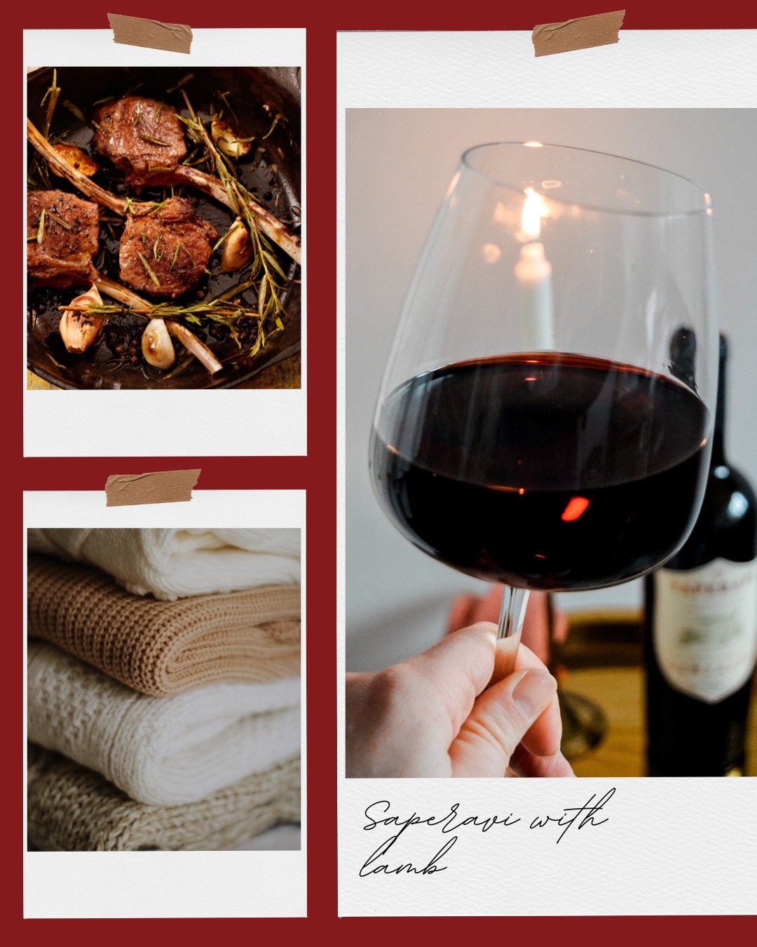 Cool weather means Saperavi. Deep berries, gentle spice, and just the right tannin for roast lamb + rosemary. Decant 30 minutes; serve 16–18°C.
It’s the wine version of a wool blanket for the soul 🍷
