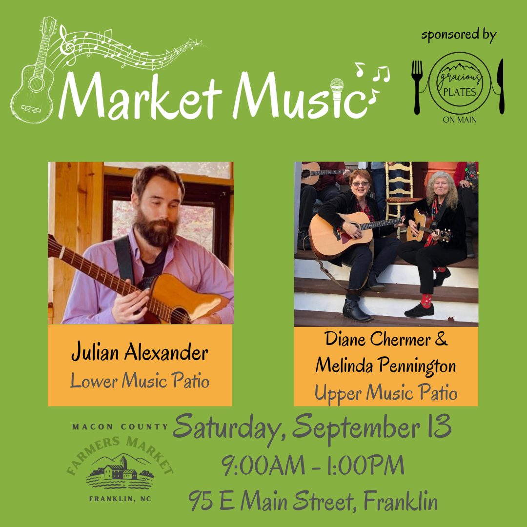 🎶 Come join us today for great entertainment while you browse more than 35 local vendors ☀️😎
9:00AM - 1:00PM
Town Hall
95 E Main Street, Franklin
Market Music is sponsored by Gracious Plates on Main - the best farm to table dining experience in Western North Carolina 🍽️🙌
.
.
.
#farmersmarketfranklinnc #wncfarmtotable #appalachianproduce #appalachianfarm #maconcountyfarmersmarket #franklinncchamber #franklinnc #franklinncfarmersmarket #experiencefranklinnca See less