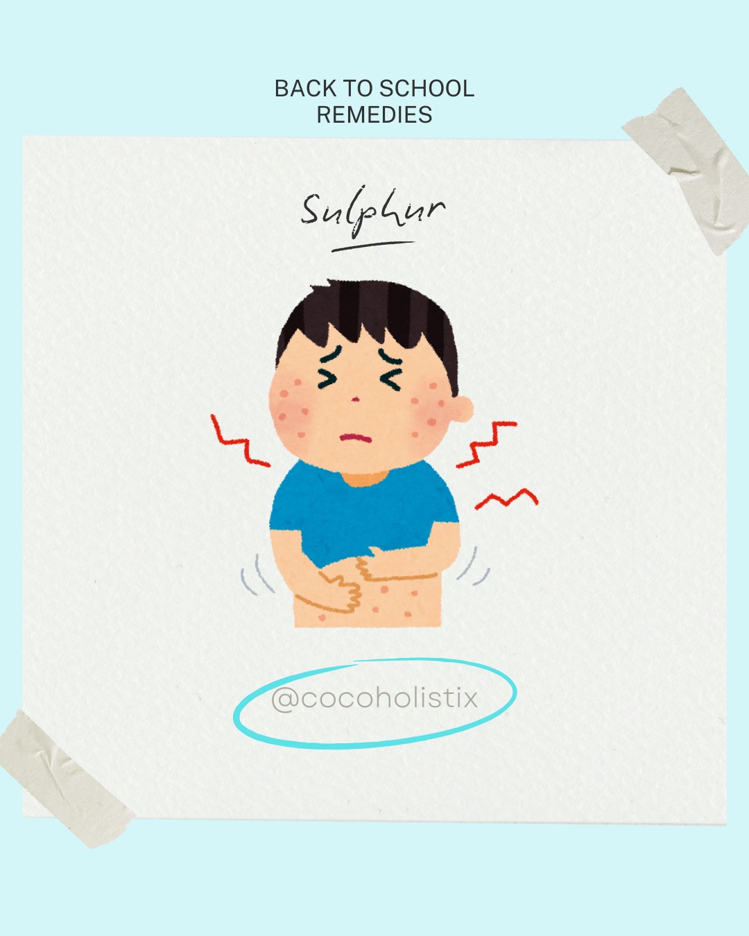 New school clothes causing skin flare-ups? Sulphur helps soothe irritation and restore comfort. #SkinCareNaturally #HomeopathyRelief
*The information provided is for educational and informational purposes only and is not intended as medical advice, diagnosis, or treatment—always consult a qualified healthcare professional/Homeopath before using any remedies.*