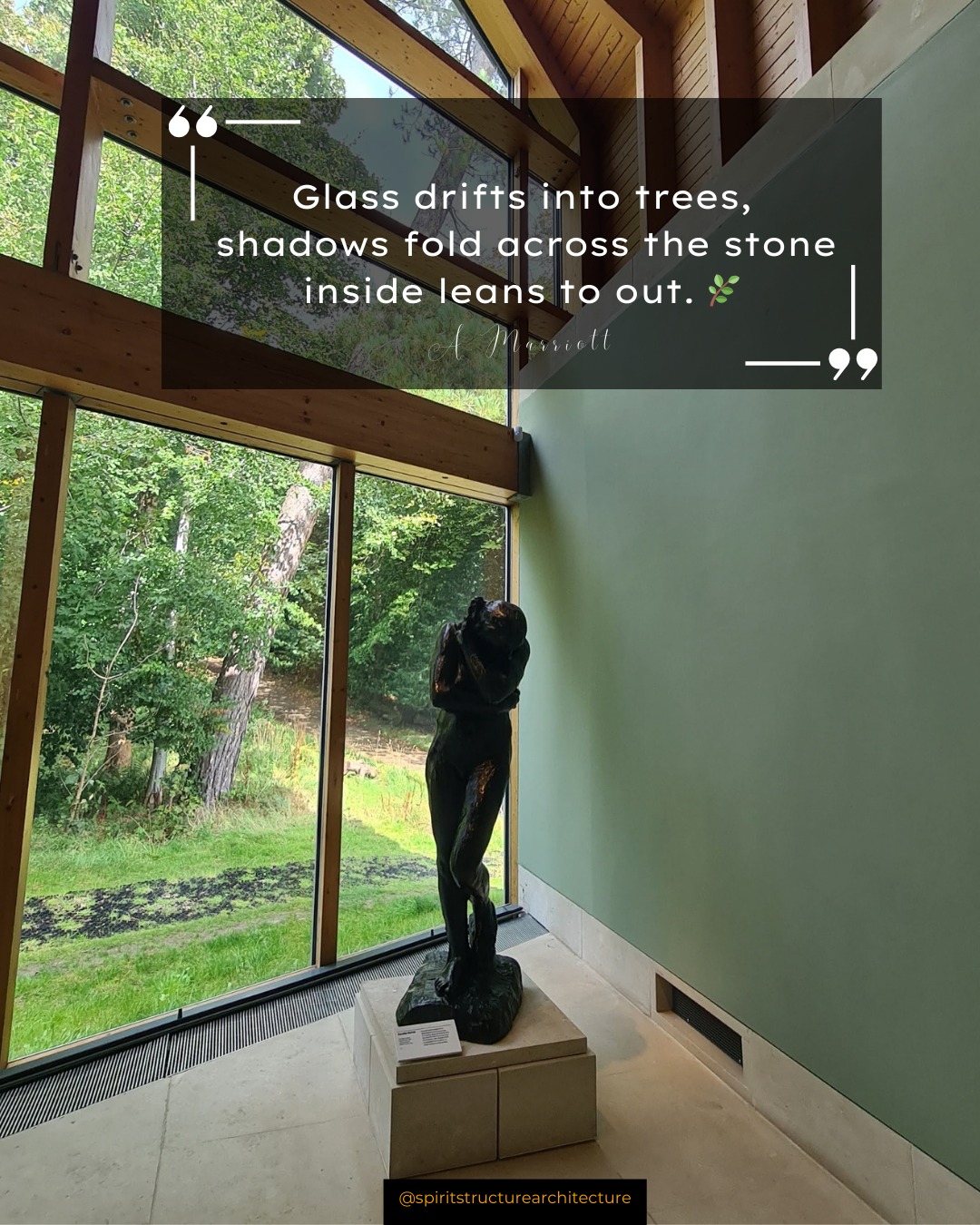 Blurred Lines
The Burrell Collection in Glasgow stays with me in my heart. A building where glass meets woodland, where stone rests in shadow, where the line between inside and out almost disappears.
It’s a reminder that architecture can be porous, generous, connected; not about walls that divide, but thresholds that breathe.
The visit inspired me to write a haiku for each of these moments. Small reflections on how light, nature, and structure meet. Sometimes poetry can catch what drawings can’t. 🌿✨
And this isn’t just for museums. With good design, even the smallest interventions at home: a canopy, a glazed wall, a framed view can blur the boundaries and transform daily life.
Where would you open your home to the outside world?
#SpiritAndStructure #BurrellCollection #DesignWithNature #LightAndSpace #ScottishArchitecture #PoeticDesign