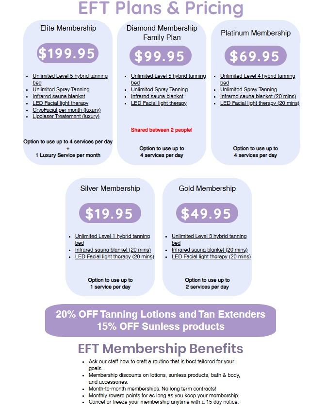 🛑✨ Big News for Our Members! ✨🛑
We’ve upgraded our Elite EFT Membership to give you even more ways to relax, refresh, and reach your goals! 💎
Now your Elite membership includes:
💜 4 Basic Services Every Day – Choose from your favorite services like tanning in all 5 level beds, unlimited spray tans, unlimited infrared sauna blanket sessions, and unlimited LED facial treatments.
💜 Option to use 1 Luxury Service per Month – Enjoy the benefits of either a CryoFacial treatment or a Lipolaser treatments each month.
This means more value, more flexibility, and more ways to make your “#metime” truly unforgettable. 🧖♀️💖
Ready to upgrade your self-care game? Click below to learn more⬇️
👉 www.justmetimewellness.com/pricing
💎 Elite Membership = Luxury + Flexibility + Results 💎
#WellnessGoals #CryoFacial #Lipolaser #EastlakeOhio #JustMeTime #SkinCare #BodyGoals #TanningSalons #SprayTans #Sauna #facials #Nearme