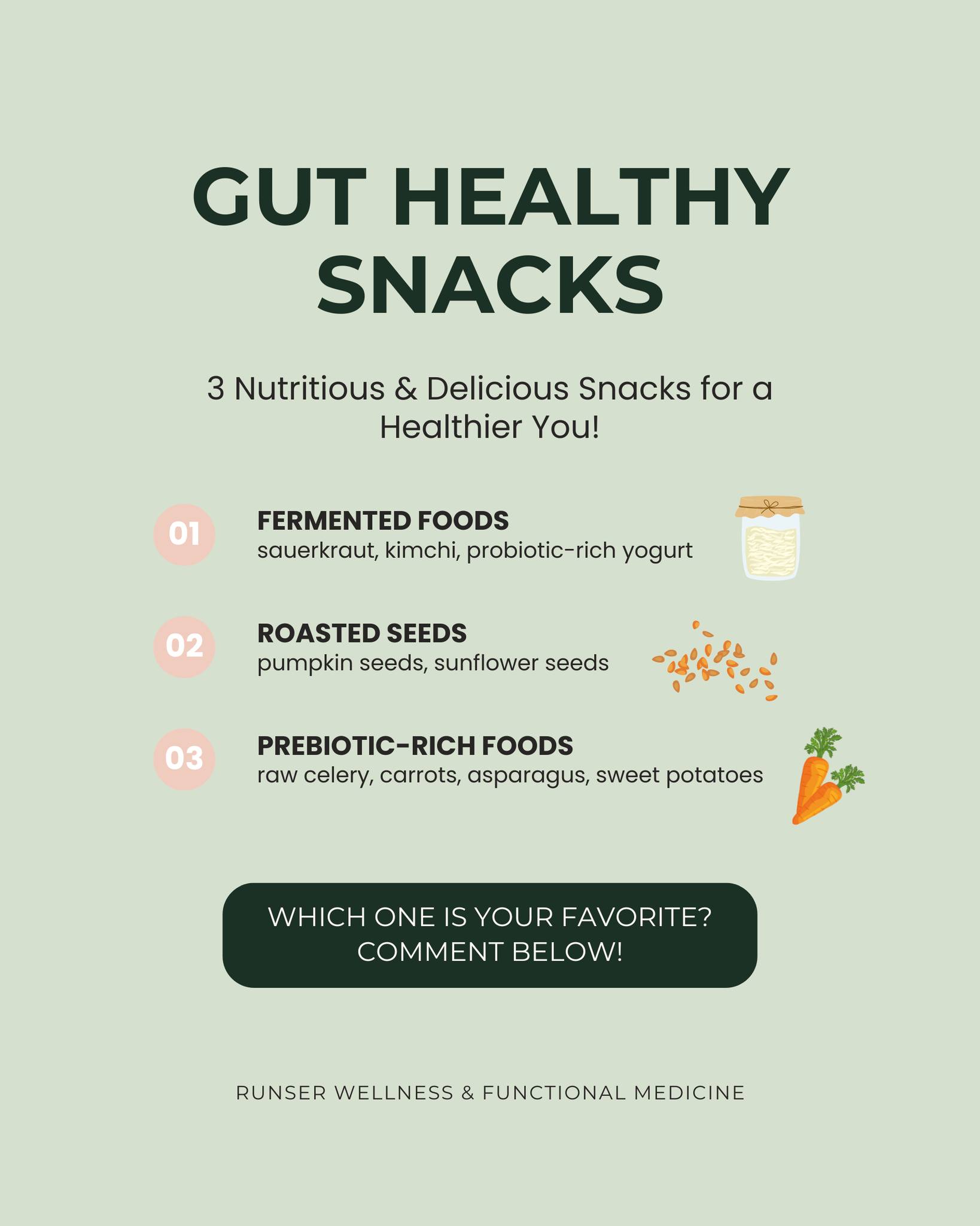 🌟 Fall into Gut Health with Delicious Snacks! 🍂
As the season changes, nourish your gut with these tasty options:
1. Fermented Foods: Enjoy homemade sauerkraut or kimchi for a tangy crunch, or top probiotic-rich yogurt with cinnamon for a cozy treat.
2. Roasted Seeds: Don’t toss those pumpkin seeds! Roast them with olive oil and spices for a crunchy, fiber-packed snack. Sunflower seeds are another nutritious choice!
3. Prebiotic Veggies: Snack on raw celery or carrot sticks with hummus, or roast asparagus and sweet potatoes for a warm, nutritious bite.
Keep your gut happy this fall with these satisfying snacks! 🍁✨
#GutHealth ##FunctionalMedicine #functionalmedicinepractitioner