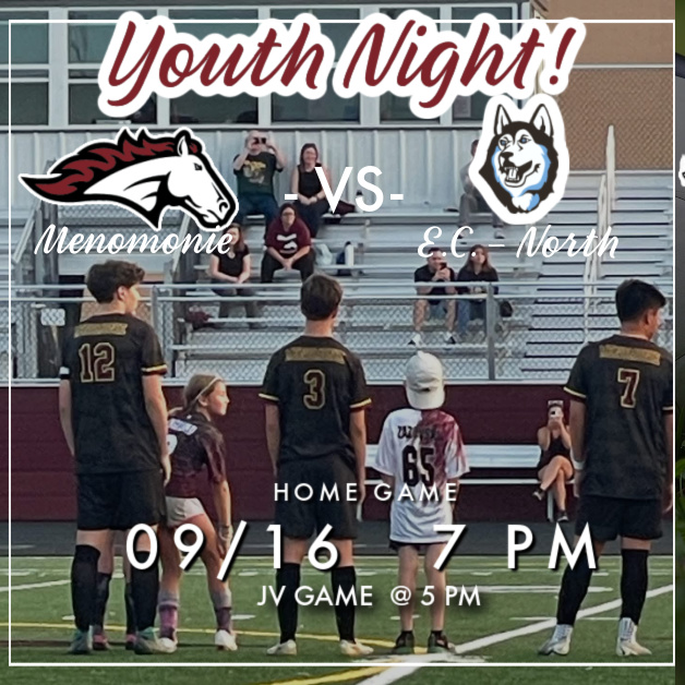 TONIGHT is YOUTH NIGHT / HOME GAME vs EC NORTH
All youth athletes in attendance will walk onto the field with our Varsity players for the National Anthem tonight — a heartwarming Mustang tradition
Many of our current seniors once stood on the soccer field as little kids during Youth Night ten to twelve years ago, dreaming about one day becoming Mustangs themselves.
Tonight, our varsity seniors will walk their younger players to the field for the last time.
Come witness this emotional full-circle moment and cheer on the Mustangs — current and future!
#YouthNight #GoMustangs #FutureMustangs #MustangPride #MenomonieSoccer