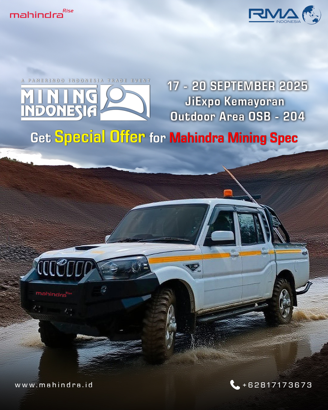 Hadir dengan ketangguhan yang dirancang khusus untuk dunia tambang, Mahindra Scorpio PikUp Mining Spec siap menjadi mitra kerja terbaik Anda di lapangan.
Jangan lewatkan kesempatan untuk melihat langsung performa tangguh Mahindra Indonesia di Mining Indonesia 2025, 17–20 September di JiExpo Kemayoran, Outdoor Area OSB – 204.
Dapatkan juga Special Offer hanya di event ini!
.
.
.
#miningexpo2025 #miningspec #MahindraScorpio #PikUpKeren #MahindraIndonesia #YourPartnerInSuccess #RMAIndonesia #mahindra4x4 #mining #plantation #farming #miningindonesia #minerals #coal #tambang #sobatenergi #ESDM #miningexpo #agriculture #agriculturelife #tipsandtrick #pertanian #perkebunan #pertambangan #fleet #fleetrental #rentalfleet #pickuprental