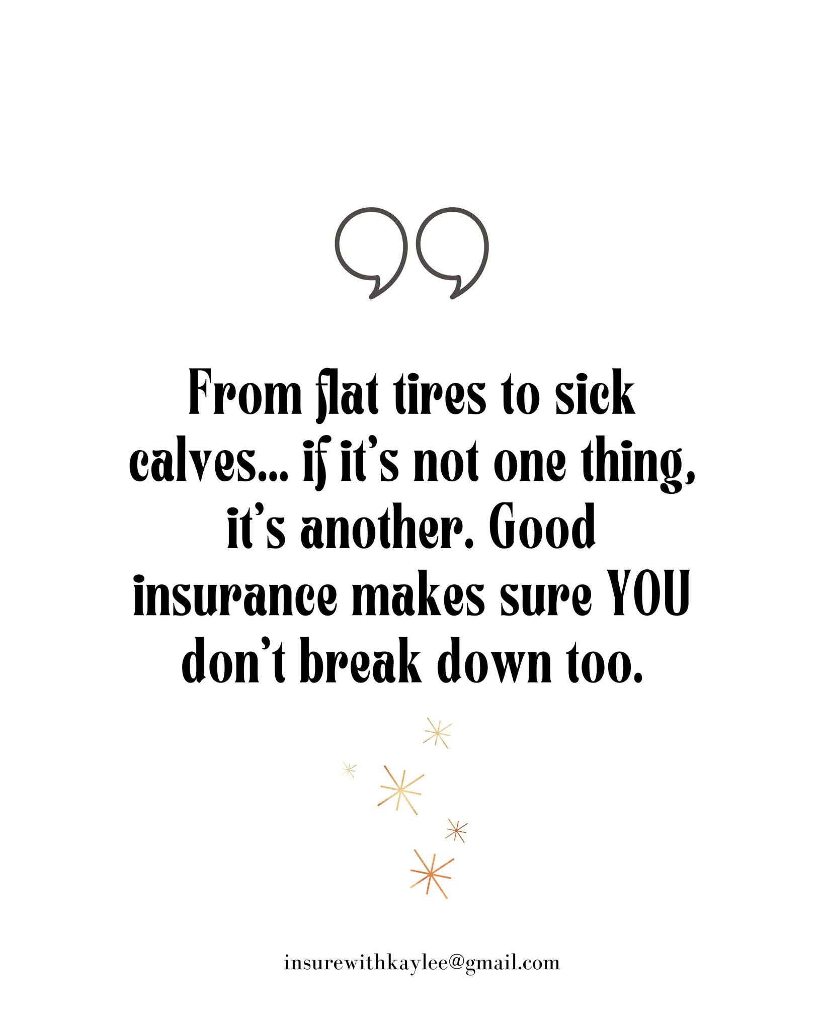 From flat tires to sick calves, it’s always something. Good insurance keeps you moving forward and ready for whatever comes next.
Insurewithkaylee@gmail.com
https://www.kayleeimkeequineagent.com/
