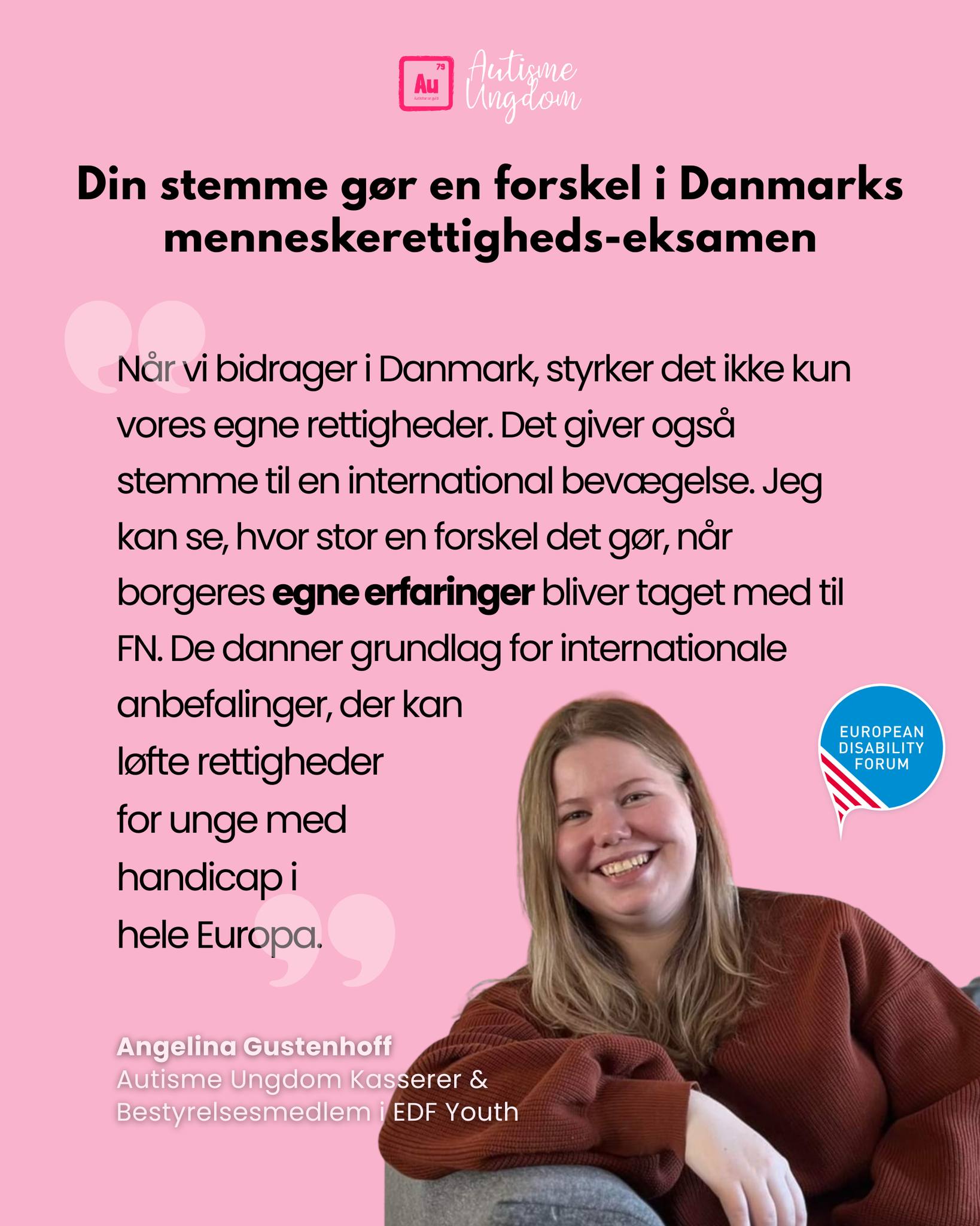 🗣️ Autisters stemmer tæller!
Danmark skal til eksamen i FN’s Universelle Periodiske Bedømmelse i 2026,og du kan være med til at sikre, at autisters oplevelser bliver hørt🤝
Udfyld borgerhøringen senest 21. september og hjælp med at sætte fokus på inklusion, støtte og rettigheder.
Hvis du er fagperson eller pårørende, kan du også støtte ved at hjælpe en autist med at svare ud fra deres egne oplevelser, på deres præmisser.
Link er i vores beskrivelse og vi har også en artikel på vores egen hjemmeside.
Spørgeskemaet er målrettet personer over 18 år, der er bosat i Danmark.
#Autisme #Menneskerettigheder #Inklusion #StemmerSomTæller