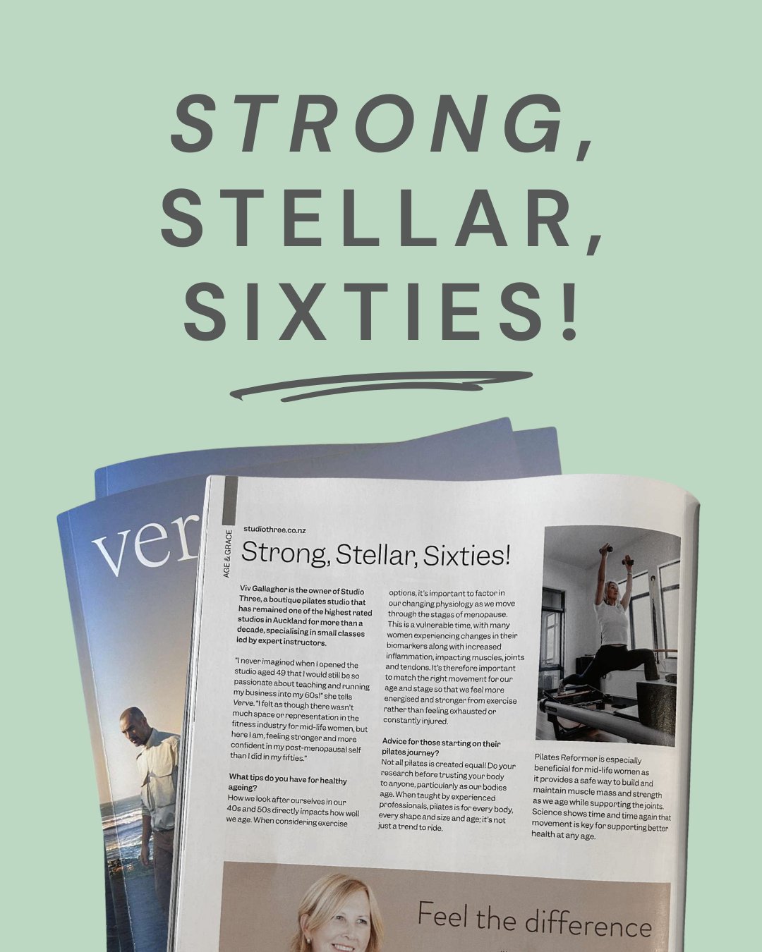 Have you picked up a copy of the latest @vervemagazine yet? ✨
Viv our Studio Three owner has shared a few words on staying strong into your sixties and beyond with the power of Pilates 💫
Check out the feature on paper or online.
#StudioThreeGreyLynn #StudioThree #Movement #Boutique #Pilates #PilatesReformer #ReformerPilatesAuckland #PilatesAuckland #Barre #PilatesStudio