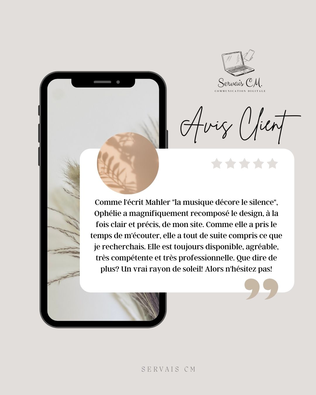 🌟 Un Nouvel Avis Brillant sur Servais CM ! 🌟
Nous sommes ravis de partager avec vous le dernier avis laissé par un client satisfait sur notre page Google My Business ! 🚀💬
⭐ Laetitia Hovaghuimian nous a fait l'honneur de partager son expérience exceptionnelle avec Servais CM. Voici un aperçu de ses commentaires élogieux
Nous sommes reconnaissants envers Laetitia Hovaghuimian pour sa confiance et ses aimables paroles. Chez Servais CM, chaque avis positif nous inspire à continuer d'aller au-delà des attentes pour nos clients.
👉 Vous aussi, partagez votre expérience avec Servais CM ! Laissez votre avis sur Google My Business et faites partie de notre communauté grandissante.
Merci à tous pour votre soutien continu. Ensemble, construisons des succès numériques !
#ServaisCM #AvisClient #SatisfactionClient #ExperienceClient #DigitalSuccess #FeedbackPositif #GoogleMyBusiness #DigitalAgency #InnovationDigitale #PartagezVotreAvis #ConstructeursDeSucces