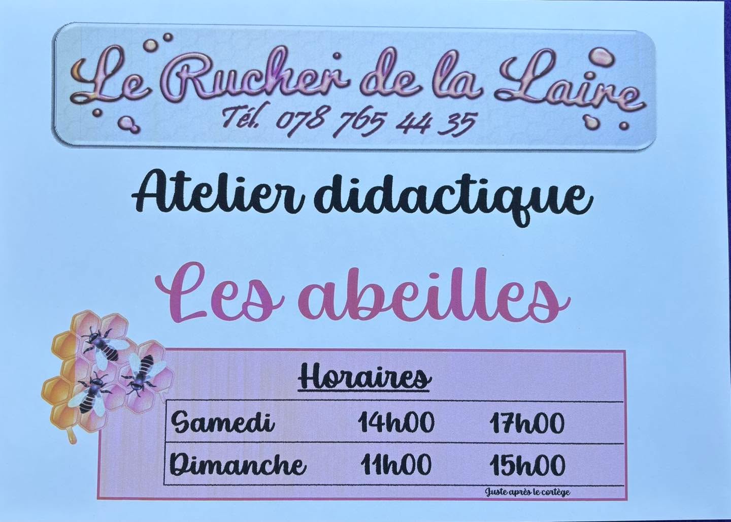 🐝 Ce week-end ne ratez pas les ateliers didactiques sur les abeilles du Rucher de la Laire 🐝
Retrouvez sur la route des Molards en face de la buvette « Chez ELLES ».