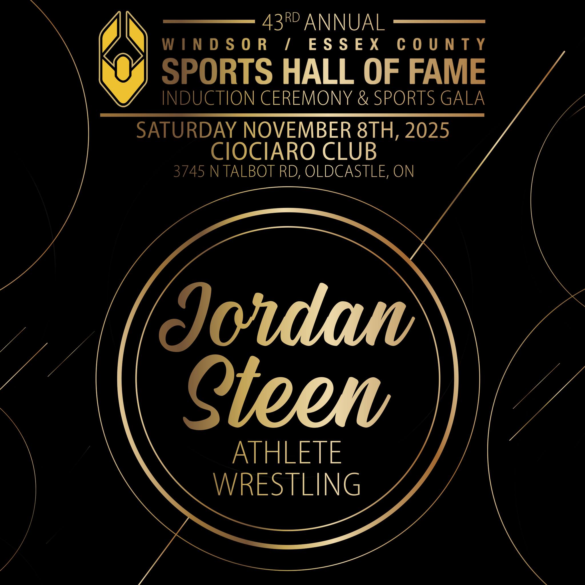 🤼♂️ Meet the Inductee - Jordan Steen 🤼♂️
.
.
Jordan’s entire career was filled with him completely dominating the mat! He has competed in every level of the sport, winning various awards, including representing Team Canada at the 2020 Games. His determination, strength and skill has earned him a place in the Windsor/Essex Sports Hall of Fame!🏆
.
.
Join us in Honouring Jordan at our 43rd Annual Gala on Saturday November 8th at the Ciociaro Club of Windsor!
.
To purchase tickets 🎟️ use the link in our bio, or visit www.WECSHOF.com
.
.
#wecshof #HallOfFame #Gala #Athletes #Builders #Inductees #windsoressex
#windsor #Sports