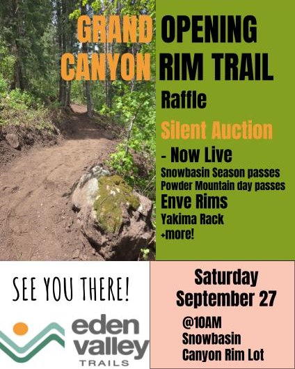 🚵♀️ Grand Opening + Auction! 🎉
Join us Saturday, Sept 27 at 10 AM for the grand opening of the Canyon Rim Trail at Snowbasin!
✨ Our silent auction is live now with Snowbasin season passes, Powder Mountain day passes, Yakima Rack, Thule bike duffel & more!
👉https://www.zeffy.com/en-US/ticketing/eden-valley-trails-fall-silent-auction
🎟️ Plus, we’ll have a raffle at the event with even more great prizes.
All proceeds support Eden Valley Trails—helping us build and maintain trails for our community. 💚