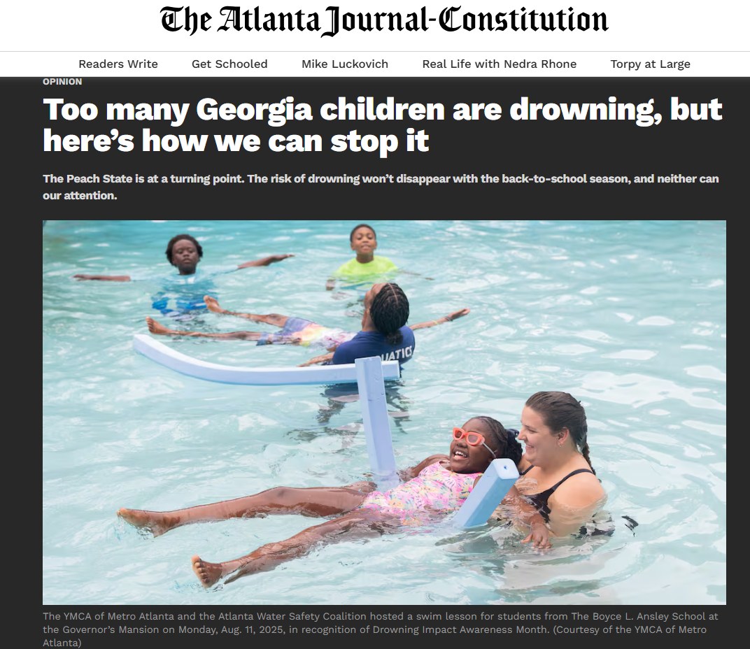 This AJC piece by @koontz.lauren is spot on: drowning is the #1 cause of death for Georgia children ages 1–4, and accidental drownings are at their highest in decades.
As a @atlantaymca board member and sponsor of drowning prevention legislation, I’ve seen how policy, funding, and community partnerships save lives. But this sobering data is a reminder that our work must continue and deepen.
I’m grateful to stand alongside leaders like Lauren in making water safety a year-round priority. Together, we can stop these preventable tragedies.