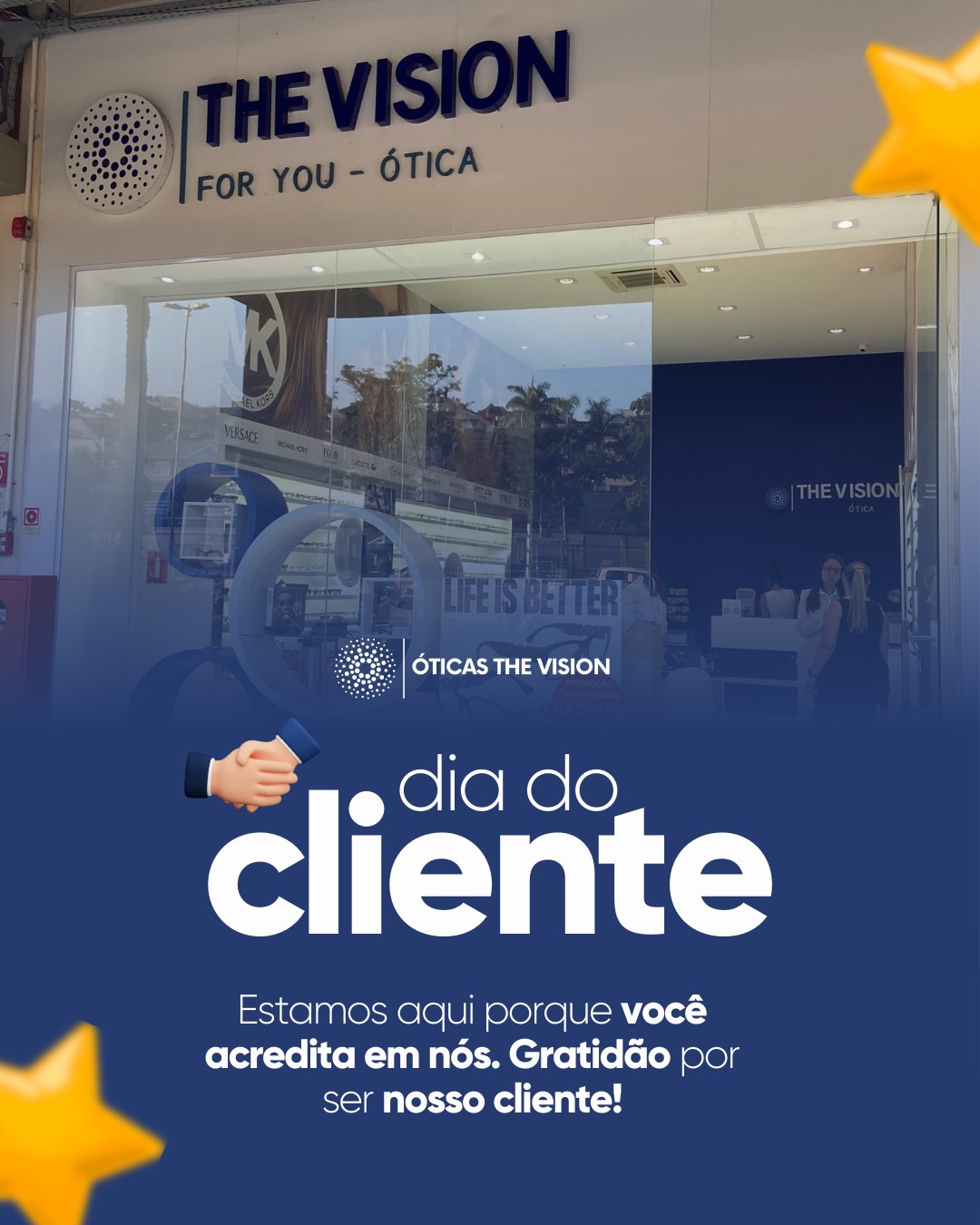 Hoje é dia de celebrar quem nos inspira todos os dias: você, nosso cliente!
Na The Vision, acreditamos que cada olhar conta uma história, e é um privilégio fazer parte da sua. Obrigado por confiar em nós para cuidar da sua visão e do seu estilo. 💙
Feliz Dia do Cliente!
#DiaDoCliente #OticasTheVision #Gratidão #VisãoComEstilo #TheVision