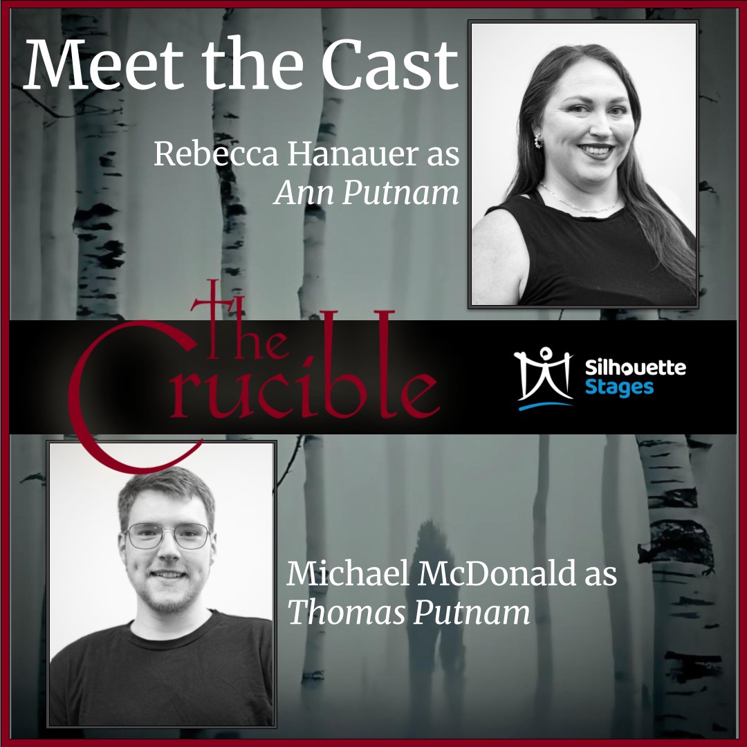 Today we introduce you to the Putnam's; Rebecca Hanauer plays Ann Putnam and Michael McDonald plays her husband, Thomas Putnam. Silhouette Stages' The Crucible opens October 10 and runs through October 26 at Slayton House in Columbia, MD. Tickets are on sale now at the link in our profile.