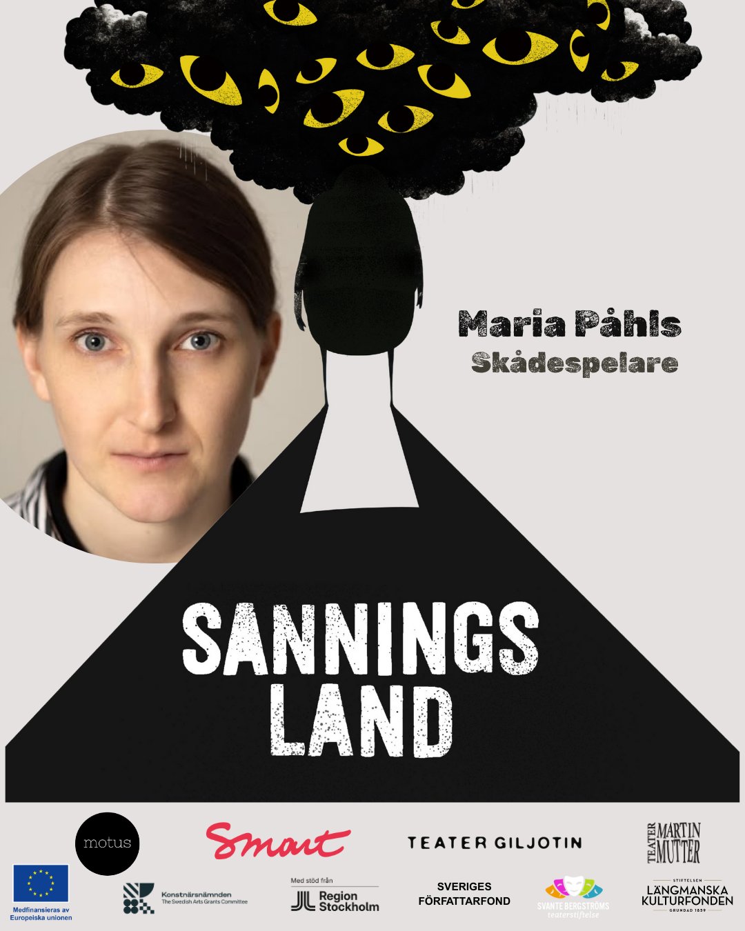 Idag presenterar vi Maria Påhls ! 🎭 ✨
@motusdansteater
♦️Vem är du?
En med tårar nära det existentiella i om- och utlopp kring att vara, eller inte vara, något som kallas människa.
Ursprungligen från Österbotten, Finland. Baserad i Stockholm.
♦️Vad gör du i projektet?
Införlivar som skådespelare tre roller i Sanningsland. Främst Anja (15 år) som är hennes mor Irinas dotter och hennes favorit Michails, kusin. Även hennes moster och en till, annan.
♦️Du kommer ju ursprungligen från dansens värld, hur är det att arbeta med både text och rörelse i en parallell process?
Lever i en skapande process med något fler hållplatser mellan stationer. Där samtida erfarenheter av direkta propagandaeffekter i team, berör och förundrar. Att gestalta dessa roller omfamnas med ödmjukhet och respekt under färder till ovetande destinationer.
Genom manuskriptets komplexitet tar kroppen an och svalnar sällan av mellan tankar som samtidigt vandrar sidlänges åt mer eller mindre okända håll. För att efter repetitioner lämna teatern förhöjt undrandes över förbi cyklade textskyltars drivkrafter och inifrån vaknande röster av tidigare hörda berättelser av krigsveteraner och krigsbarn. Anja med familj hjälper till att fortsätta trampa framåt.
Fotograf: Håkan Larsson #sanningsland
📍Teater Giljotin i Stockholm
📅 23 sep – 1 okt
📍Teater Martin Mutter i Örebro
📅 7-11 oktober.
🔗 Mer info och biljettlänkar i bio.
Projektet genomförs med stöd av :
EU-kommissionen - Projektet medfinansieras av Europeiska Unionen
Konstnärsnämnden
Med stöd av Region Stockholm
Svante Bergströms Teaterstiftelse
Längmanska Kulturfonden
Sveriges författarfond