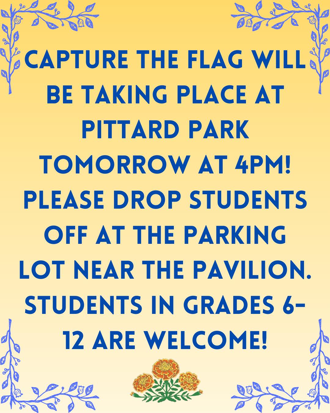 Please join us at Pittard park for capture the flag tomorrow, y’all! Late arrivals are perfectly welcome.
#teenprogram #wintervillega #athensga