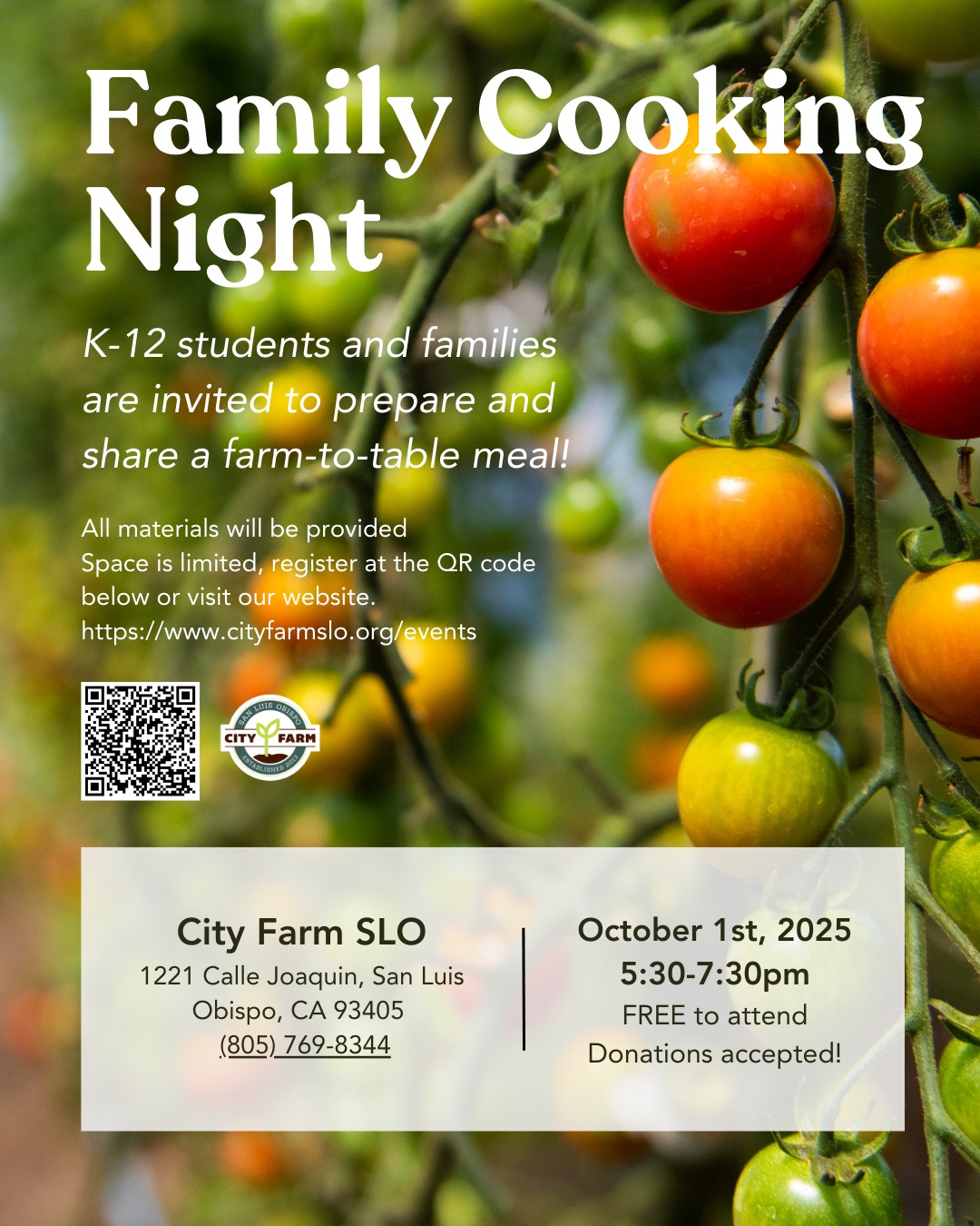 **update- registration is full!** Back by popular demand! ๐ฉโ๐ณ๐จโ๐ณ YOUR family is invited to join us on the farm for another Family Cook Night!
On the menu: Butternut Squash Tacos + Farm-Fresh Salsa ๐ฎ๐
๐
October 1st, 2025
๐ 5:30โ7:30 PM
๐ City Farm SLO
๐ FREE to attend | Donations welcome
All materials provided, but space is limitedโregister by 9/29 at the link in bio or scan the QR code in the flyer!
#FarmToTable #FamilyCookingNight #CityFarmSLO