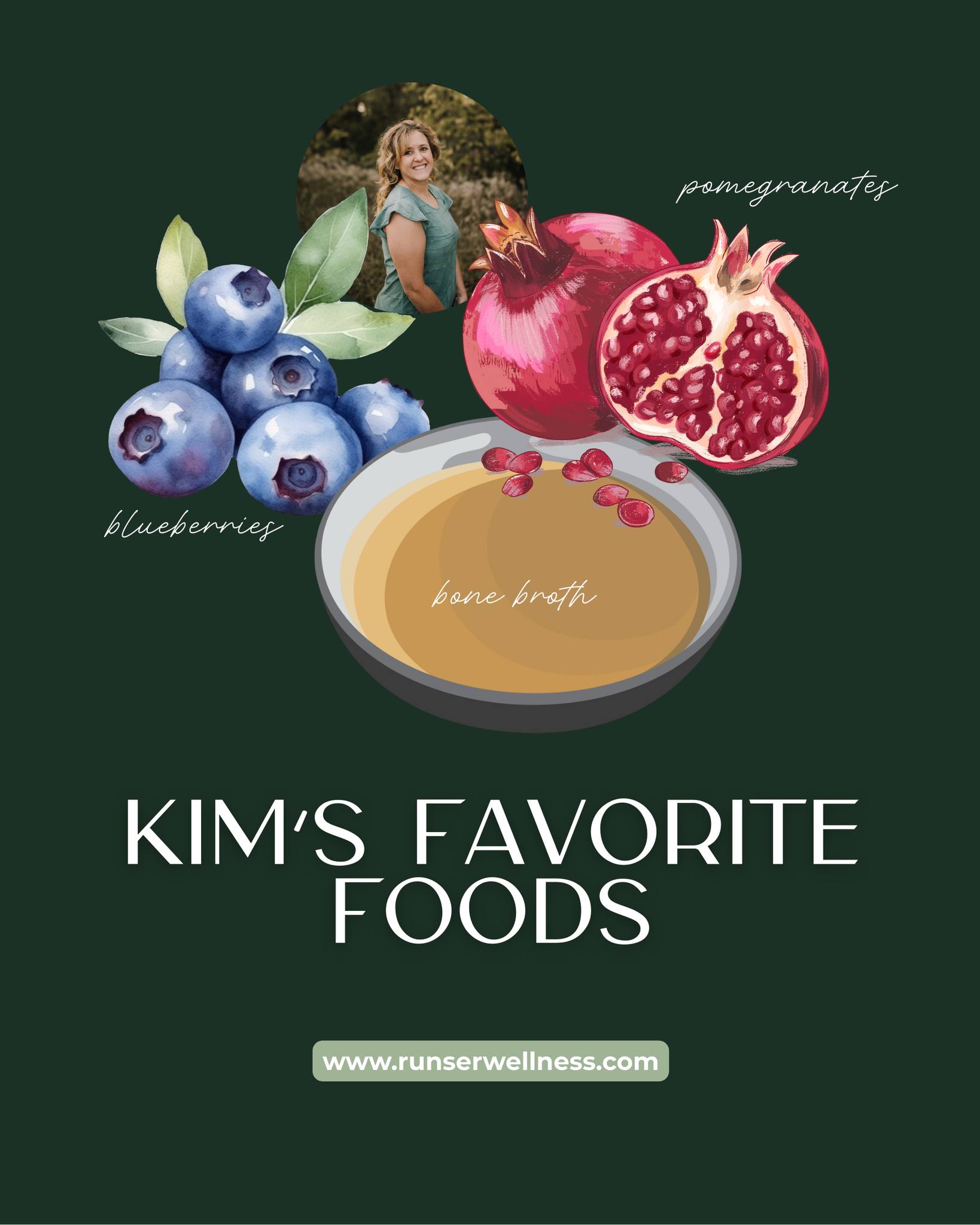 ✨Kim’s 3 Favorite Foods for Optimal Health! ✨
1️⃣Blueberries are packed with antioxidants, reducing inflammation and supporting brain health, all while helping to maintain stable blood sugar levels!
2️⃣Pomegranates are rich in antioxidants and vitamin C, promoting heart health, aiding digestion, and providing anti-inflammatory benefits.
3️⃣Bone broth is loaded with collagen and amino acids, supporting healthy skin, joints, and gut health while keeping you nourished and hydrated.
Incorporating these delicious foods into your meals can significantly enhance your wellness journey!
#Superfoods #FunctionalHealth #RunserWellness