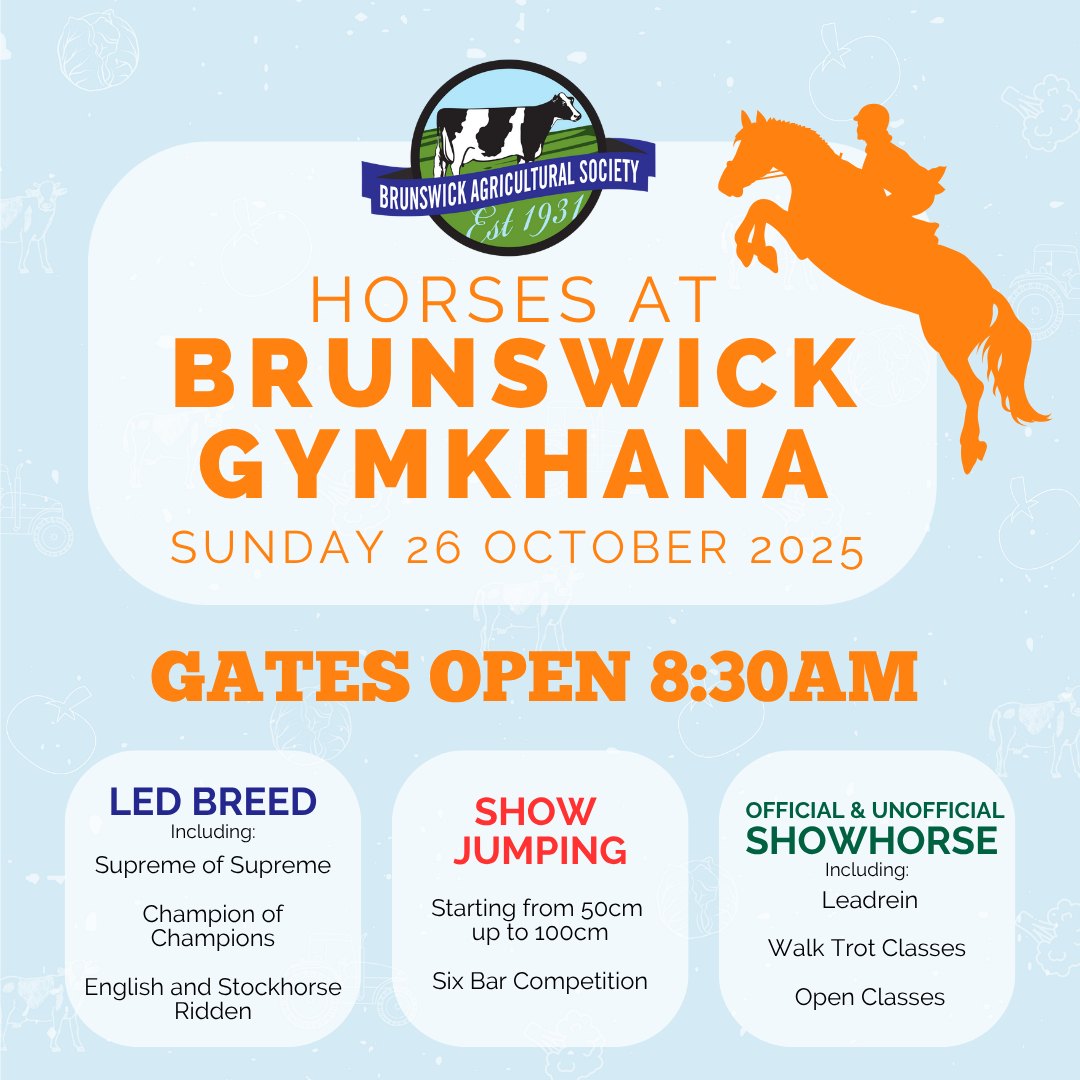 The fun doesn't stop on the showgrounds on Saturday. Join us Sunday from 8:30am for the Horses at Brunswick Gymkhana