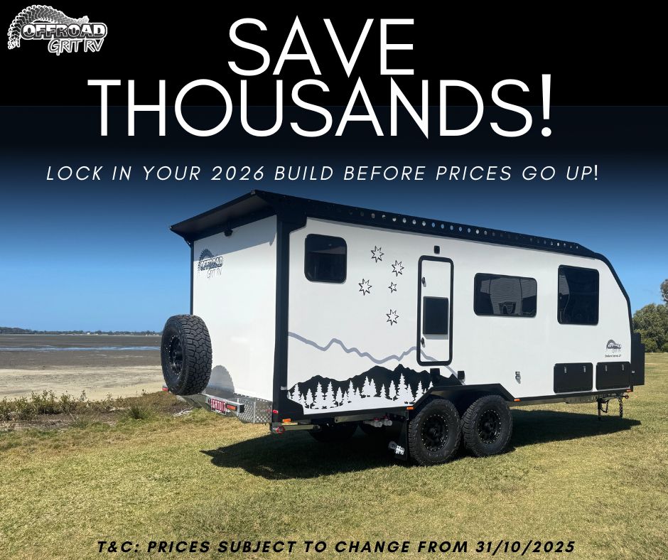 🚨 Price Rise Coming – Beat the Increase! 🚨
If you’ve been thinking about locking in your new Offroad Grit caravan, now’s the time. From the end of October, our prices will be going up across all builds.
✅ Secure your spot before the rise
✅ Lock in current pricing
✅ Start designing your dream caravan for 2026 delivery
Don’t wait — get in quick to save thousands and guarantee your build at today’s price.
👉 https://www.offroadgrit.com.au/quote-request
#OffroadGrit #PriceRise #LockItIn #CaravanLife #ExploreAustralia