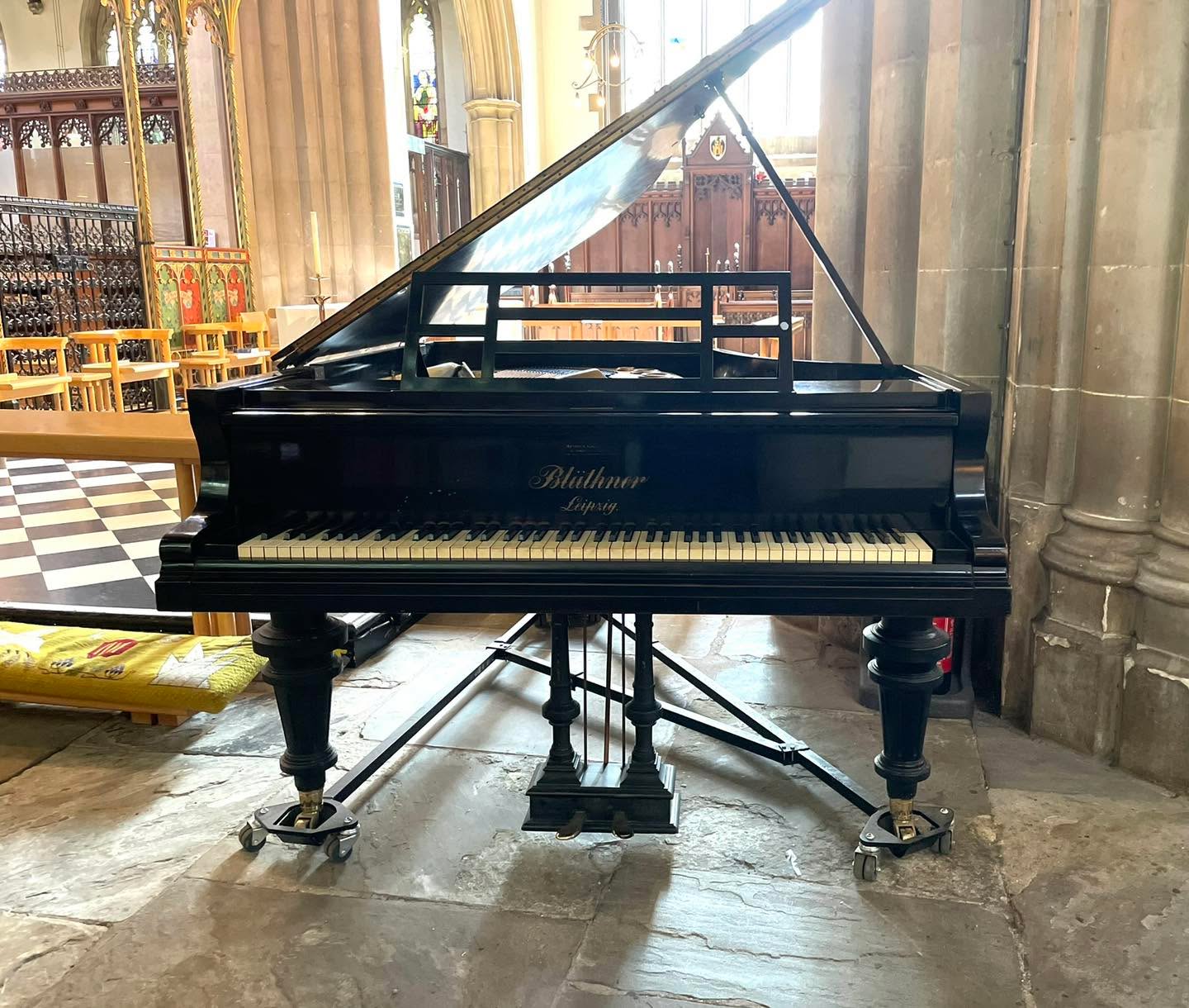 EDIT: A BIG THANK YOU ~ to everyone who has enquired about our Blüthner grand piano. We are very pleased to say that the piano is shortly to be rehomed with a local school, where music students will continue to gain valuable experience playing on a lovely instrument.
We are looking for a new home for our Blüthner grand piano which is being retired after many years of faithful service.
It is over 100 years old and has coped with a substantial workload over many years. It currently supports 36 Lunchtime concerts a year, occasional services, several evening concerts and the 45 plus choirs/music groups who now appear at the Christmas Tree Festival in the first week of December every year.
The piano has been tuned regularly and is in good working order (and supported our Lunchtime recitalist in giving a much appreciated performance only yesterday). However, we know that it will not much longer be able to cope with the workload which our musical programme now requires.
We have been fortunate in securing donations for a new piano which will arrive very soon but are keen to find a new owner for the Blüthner piano in a less intensive situation where it will give several years of enjoyment.
Pictures of the piano are attached; length is 178cm . A bespoke piano cover would be provided (but not the A frame piano trolley nor the piano stool).
We are not asking for payment but would request that a new owner met the cost of removal of the piano. If you would like to inspect the piano before deciding, please contact the Church office: 01234 340163.