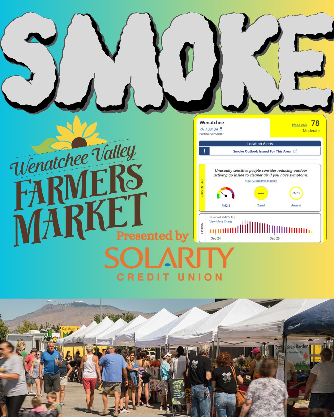 It looks good for Saturday! We are crossing our fingers that the smoke stays away. Unfortunately, Mother Nature does not slow down on production of Amazing Fresh Produce, even with the wildfires going on right now. We are dedicated to Being a hub where farmers can sell their food, and where our community can gather and get fresh wholesome food. We also want to make sure that everyone's health is taken care of. We are monitoring air quality and will notify everyone if we have to alter our normal schedule. #thankyoufirefighters❤️ we appreciate everyone who are battling these blazes. #FarmOn, we will have the produce! because it is #Marketlife with @solaritycreditunion