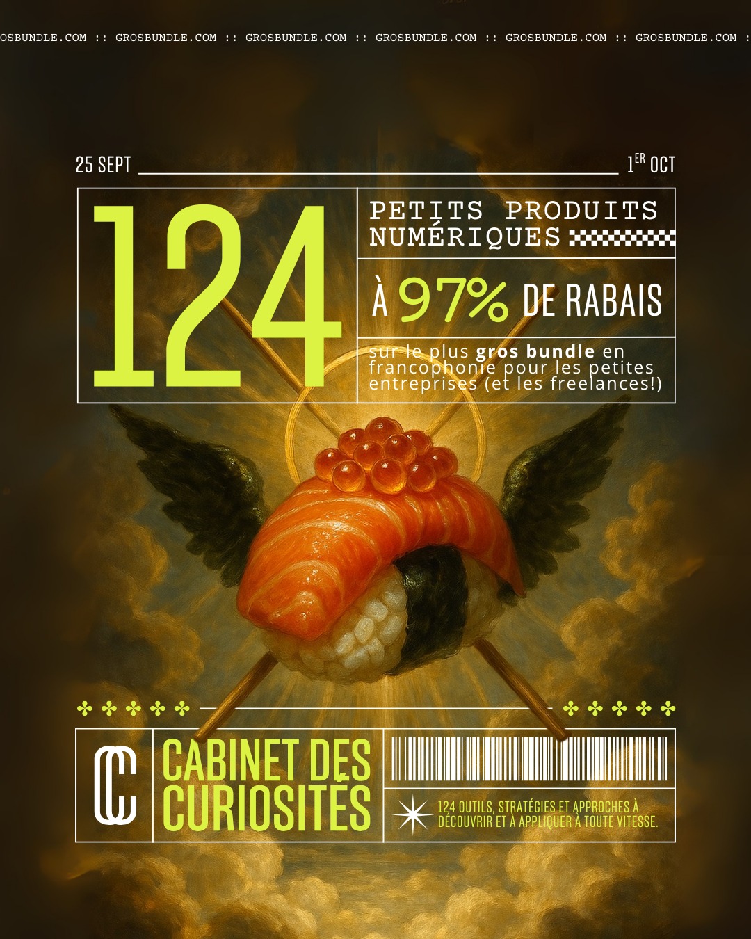 Le Cabinet des curiosités 2025 ouvre officiellement ses portes 🎉
Et cette année… j’ai l’immense fierté d’y contribuer !
Si tu ne connais pas encore le concept :
👉 c’est un bundle titanesque de 124 petits produits numériques créés par plus de 100 entrepreneurs de la francophonie et offerts pour une fraction de leur prix réel (299 $ au lieu de milliers de dollars) !
🔎 On y trouve quoi ? Des outils hyper pratico-pratiques pour :
✔️ écrire des textes qui vendent (templates, guides, checklists)
✔️ automatiser ton organisation (BOT, planners, calculateurs, suivis clients)
✔️ booster ta visibilité (SEO, réseaux sociaux, visuels, pub en ligne)
✔️ mieux gérer ton temps et ton énergie (planification, productivité, mindset).
ET PLUS.
Pour ma part, mon petit produit s'appel :
Le Bourg : comment botter le cul à ton anxiété financière 💥
C'est un quiz immersif et drôle qui t’aide à comprendre ta relation à l’argent et à trouver des pistes concrètes pour la rendre plus saine et moins stressante. C'EST COOL, JTE DIS.
⏳ Pssst : Le Cabinet est disponible seulement 7 jours.
🎟️🌭 Le lien est dans ma bio !
(c'est un lien affilié, alors si tu l'utilise, je t'en remercieb eaucouuuup. N’hésite pas à me le dire pour que je puisse te dire merci hihi).